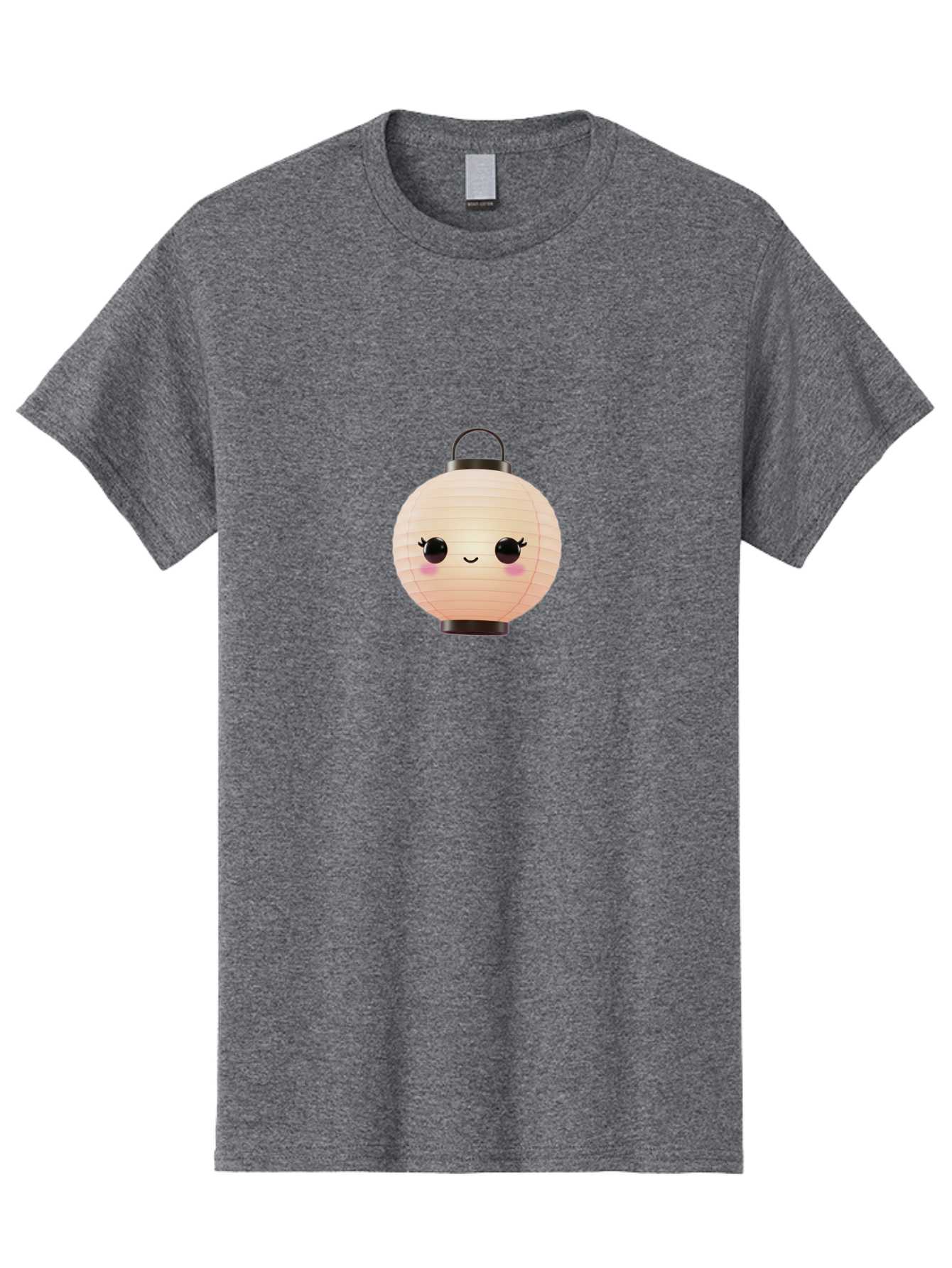 Kawaii-Lantern Men'S Graphic Tee, 100% Cotton, Comfortable Casual Summer Wear, Machine Washable, Japanese Paper Lantern, Cute Kawaii Face, Smiling Lantern, Pink Cheeks, Eyelashes, Cartoon Style, Minimalist Design, Decorative Lantern, Bad247
