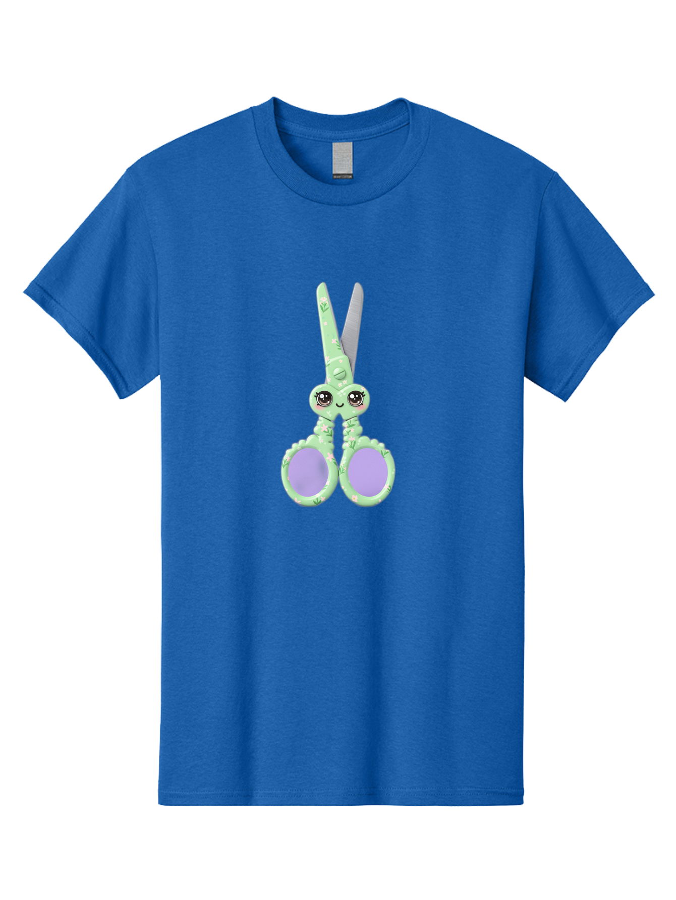 Kawaii-Scissors Men'S Graphic Tee, 100% Cotton, Comfortable Casual Summer Wear, Machine Washable, Cute Octopus Scissors, Novelty Office Supplies, Fun Stationery, Desk Accessories, Quirky Gift Ideas, Kawaii Office Decor, Scissors With A Face Bad248