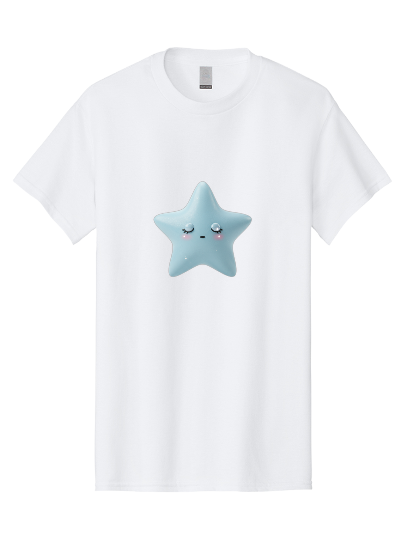 Kawaii-Star-1 Men'S Graphic Tee, 100% Cotton, Comfortable Casual Summer Wear, Machine Washable, Cute Star Character, Cartoon Star, Kawaii Star, White Star, Smiling Face, Rosy Cheeks, Adorable Illustration, Dreamy Expression, Whimsical Design Bad249
