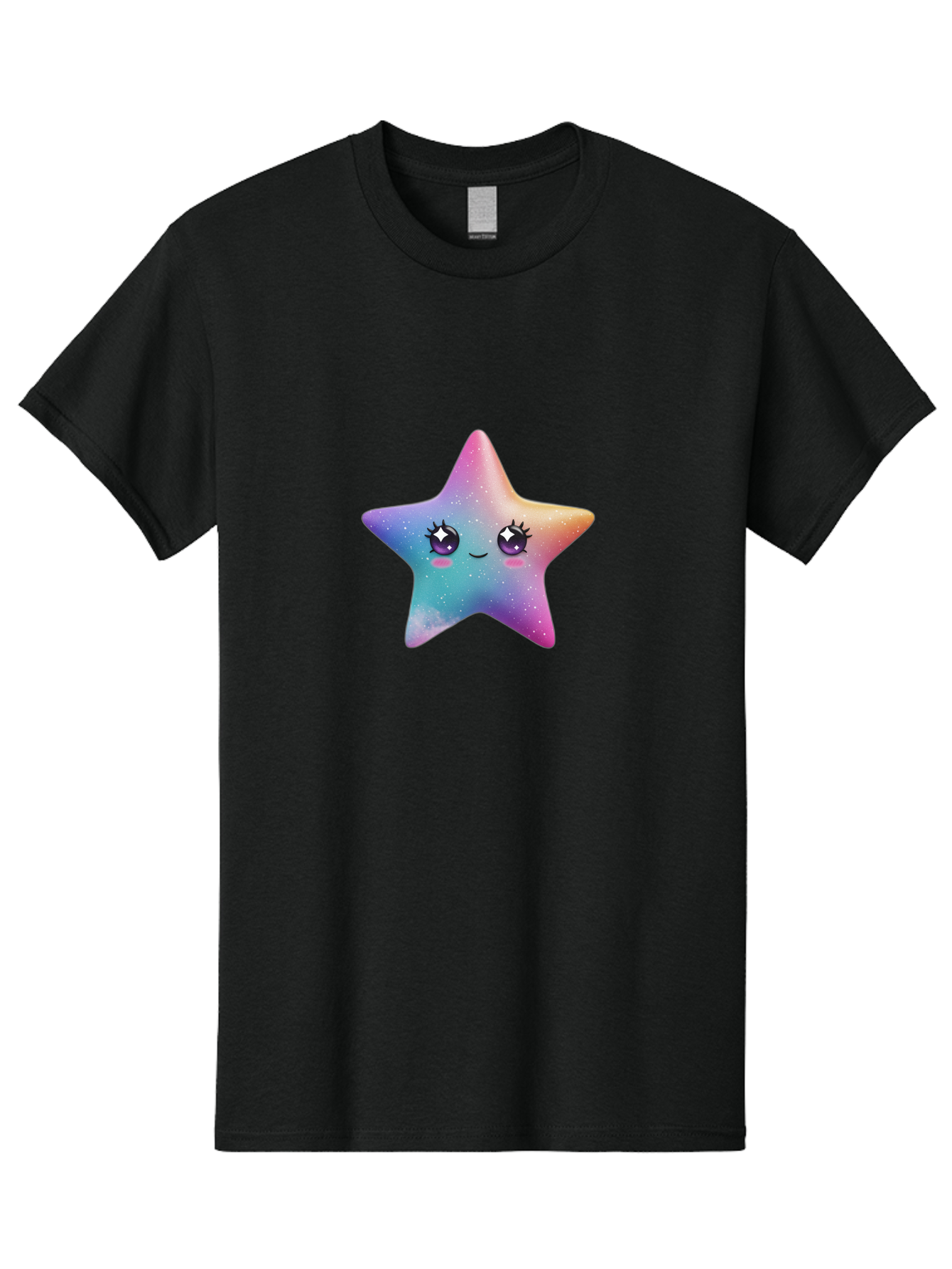 Kawaii-Star Men'S Graphic Tee, 100% Cotton, Comfortable Casual Summer Wear, Machine Washable, Cute Star, Cartoon Character, Pastel Colors, Sparkles And Shine, Positive Vibes, Magical Expression, Feminine Charm, Whimsical Design, Magical, Bad250