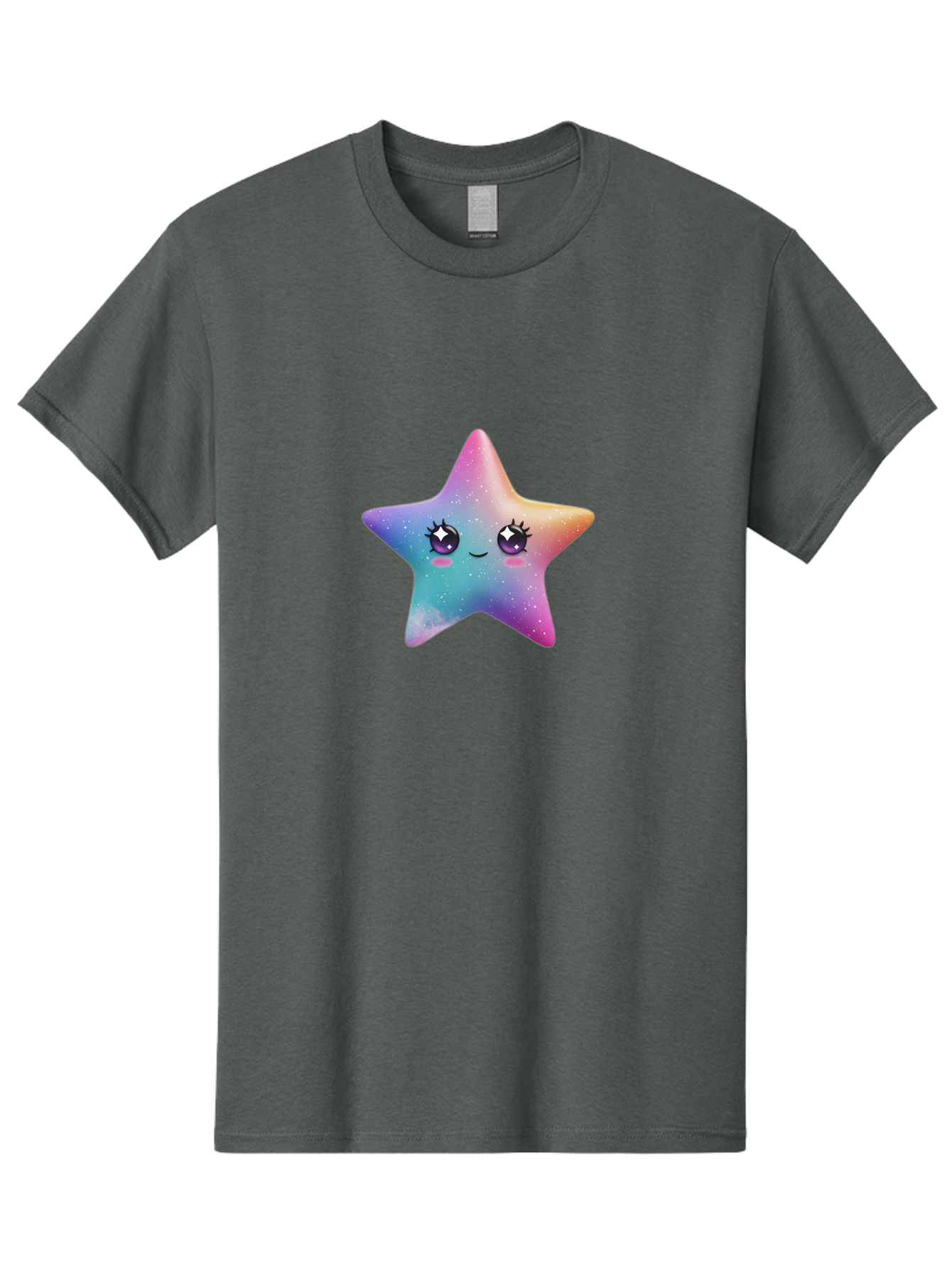 Kawaii-Star Men'S Graphic Tee, 100% Cotton, Comfortable Casual Summer Wear, Machine Washable, Cute Star, Cartoon Character, Pastel Colors, Sparkles And Shine, Positive Vibes, Magical Expression, Feminine Charm, Whimsical Design, Magical, Bad250