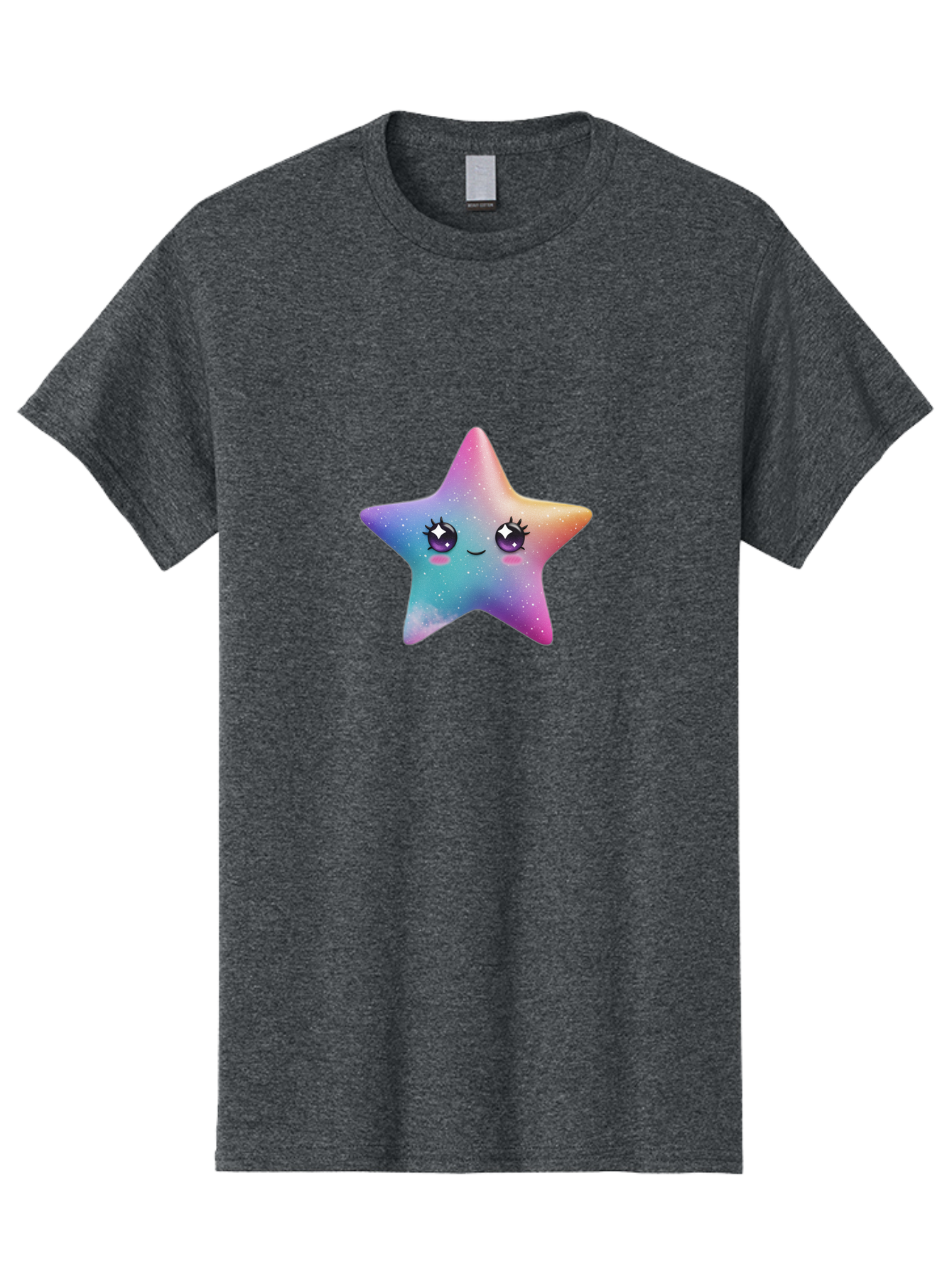 Kawaii-Star Men'S Graphic Tee, 100% Cotton, Comfortable Casual Summer Wear, Machine Washable, Cute Star, Cartoon Character, Pastel Colors, Sparkles And Shine, Positive Vibes, Magical Expression, Feminine Charm, Whimsical Design, Magical, Bad250