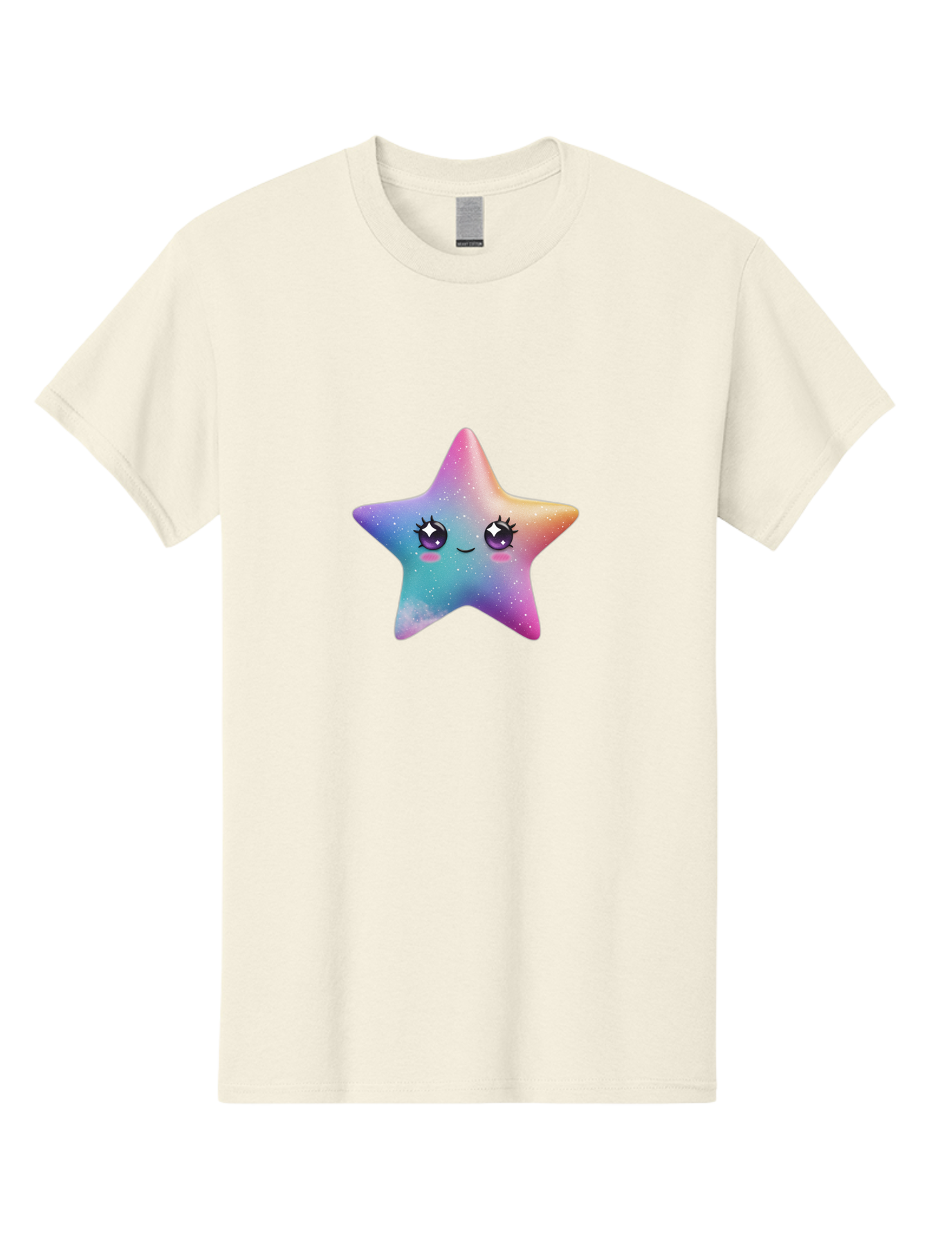 Kawaii-Star Men'S Graphic Tee, 100% Cotton, Comfortable Casual Summer Wear, Machine Washable, Cute Star, Cartoon Character, Pastel Colors, Sparkles And Shine, Positive Vibes, Magical Expression, Feminine Charm, Whimsical Design, Magical, Bad250