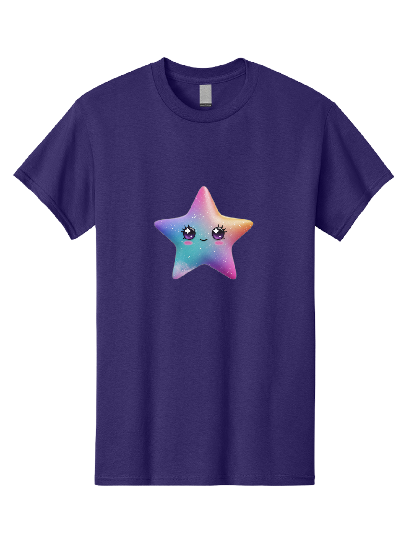 Kawaii-Star Men'S Graphic Tee, 100% Cotton, Comfortable Casual Summer Wear, Machine Washable, Cute Star, Cartoon Character, Pastel Colors, Sparkles And Shine, Positive Vibes, Magical Expression, Feminine Charm, Whimsical Design, Magical, Bad250