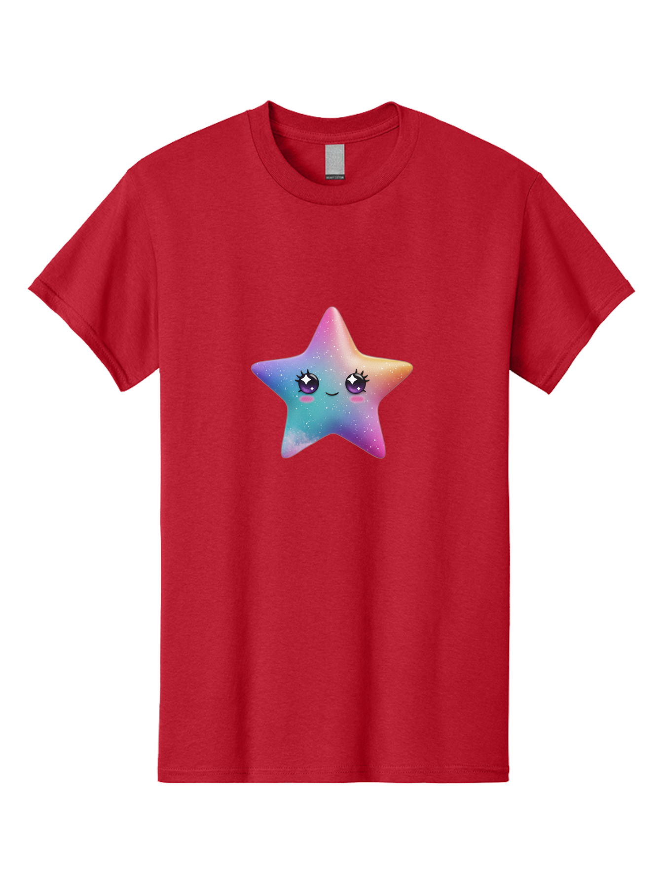 Kawaii-Star Men'S Graphic Tee, 100% Cotton, Comfortable Casual Summer Wear, Machine Washable, Cute Star, Cartoon Character, Pastel Colors, Sparkles And Shine, Positive Vibes, Magical Expression, Feminine Charm, Whimsical Design, Magical, Bad250