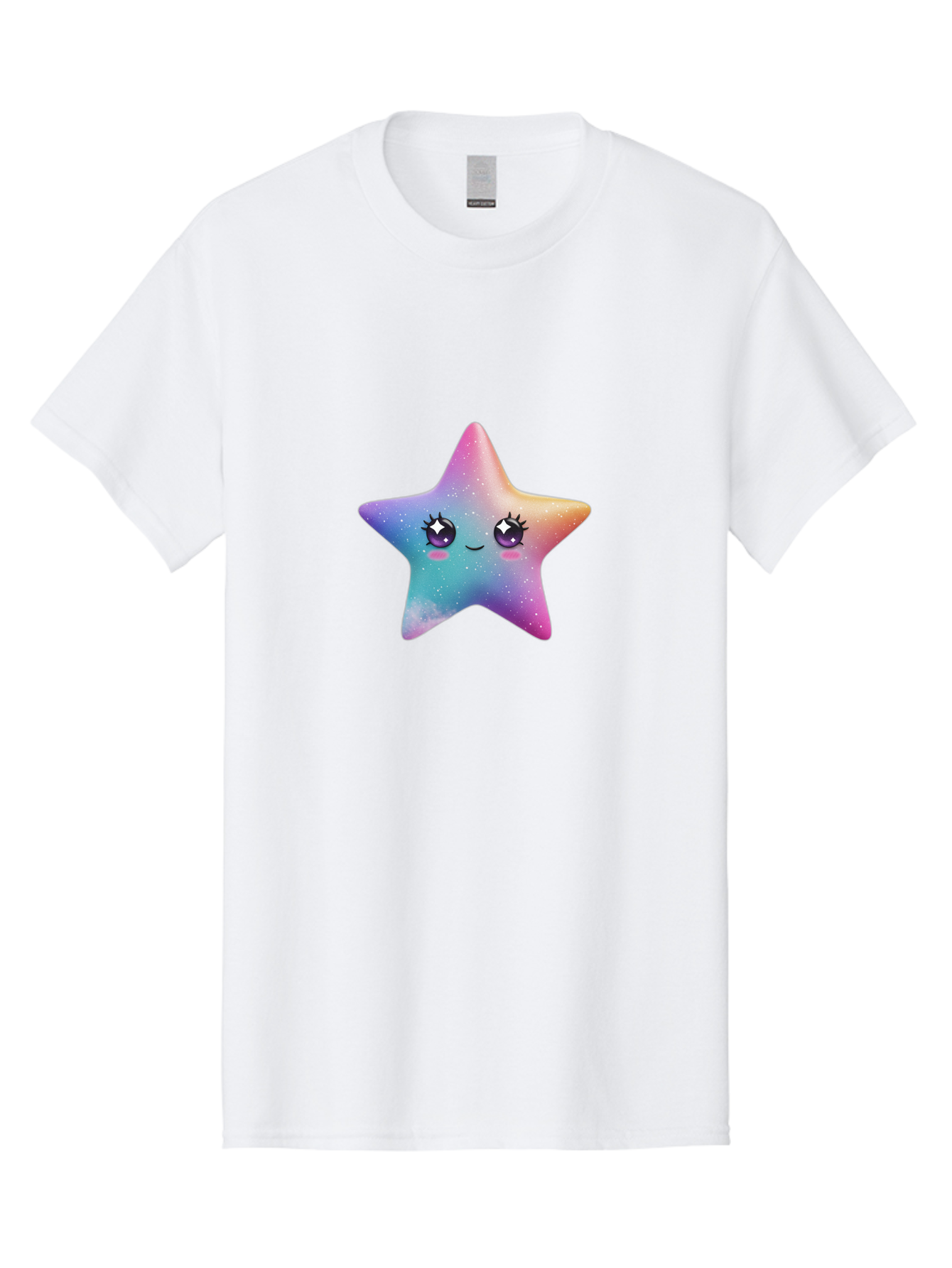 Kawaii-Star Men'S Graphic Tee, 100% Cotton, Comfortable Casual Summer Wear, Machine Washable, Cute Star, Cartoon Character, Pastel Colors, Sparkles And Shine, Positive Vibes, Magical Expression, Feminine Charm, Whimsical Design, Magical, Bad250