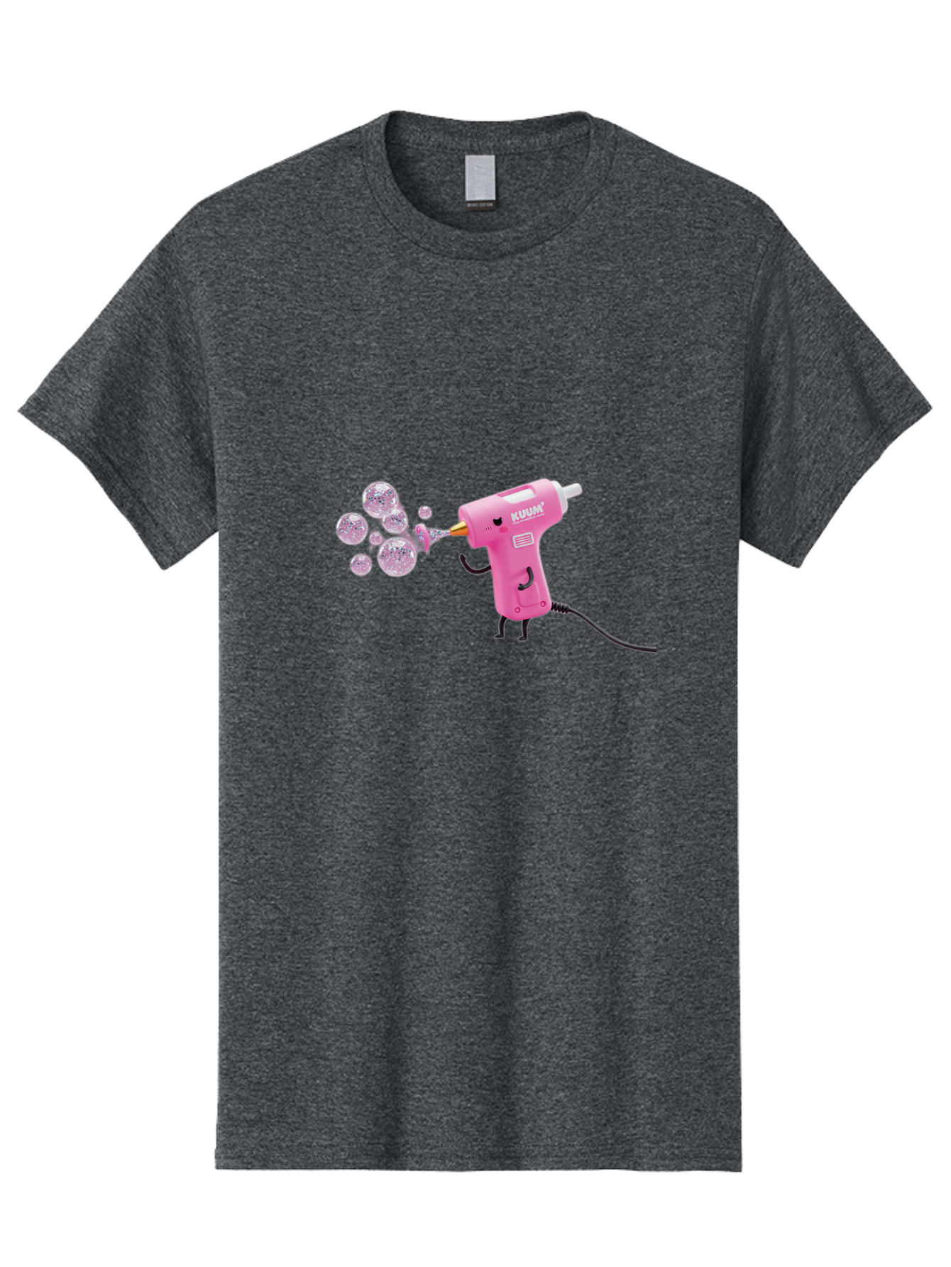 Kunan-Hot-Glue-Gun Men'S Graphic Tee, 100% Cotton, Comfortable Casual Summer Wear, Machine Washable, Hot Glue Gun Blowing Bubbles, Pink Power Tool, Kunan Brand, Cartoon Character, Creative Tool, Diy Craft, Whimsical Illustration, Fun Design, Bad254