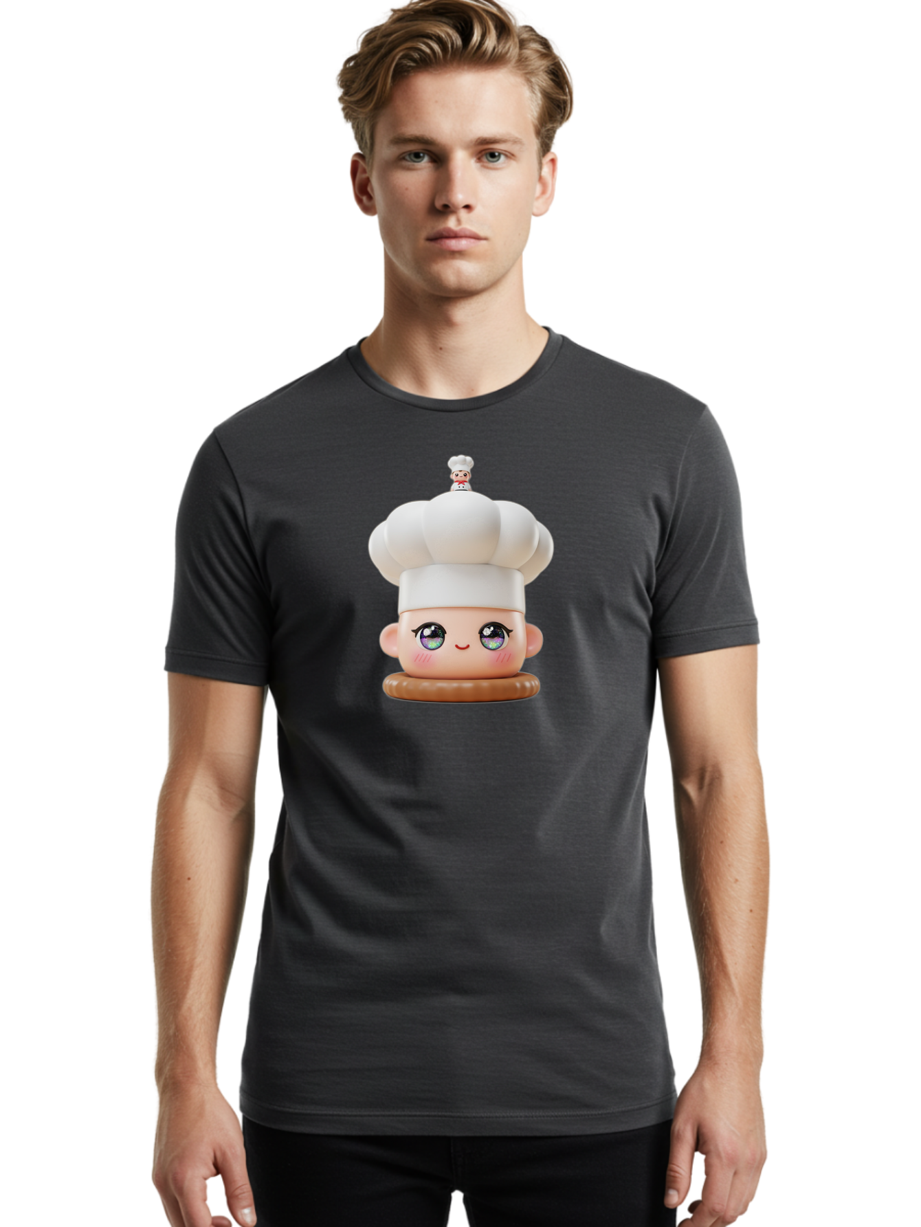 L-O-L-Surprise-Chef Men'S Graphic Tee, 100% Cotton, Comfortable Casual Summer Wear, Machine Washable, Kawaii Chef Figurine, Cute Chef Hat, Cartoon Character, Pastel Colors, Chef Toy, Adorable Face, Collector'S Item, Whimsical Design, Bad255