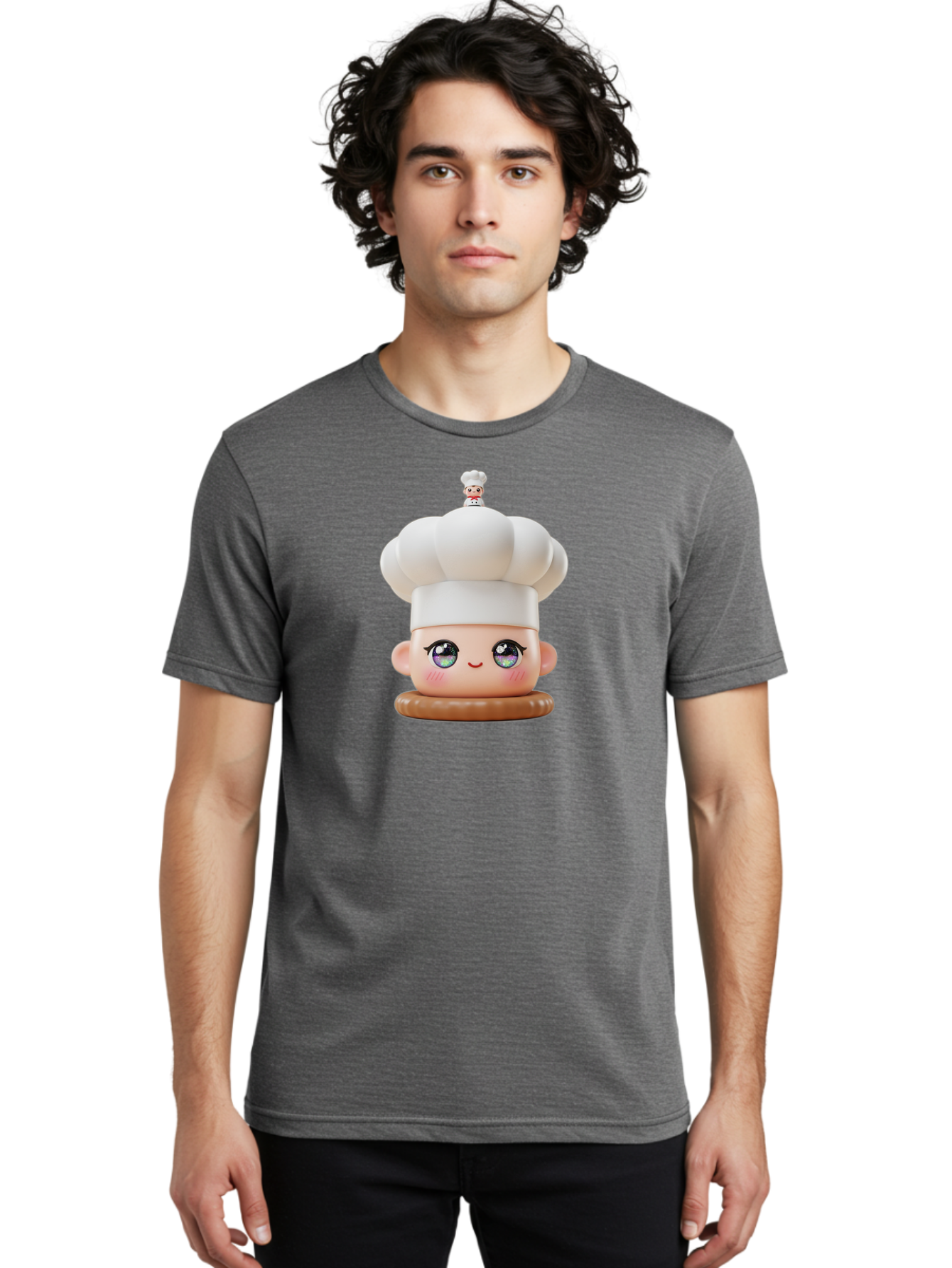 L-O-L-Surprise-Chef Men'S Graphic Tee, 100% Cotton, Comfortable Casual Summer Wear, Machine Washable, Kawaii Chef Figurine, Cute Chef Hat, Cartoon Character, Pastel Colors, Chef Toy, Adorable Face, Collector'S Item, Whimsical Design, Bad255