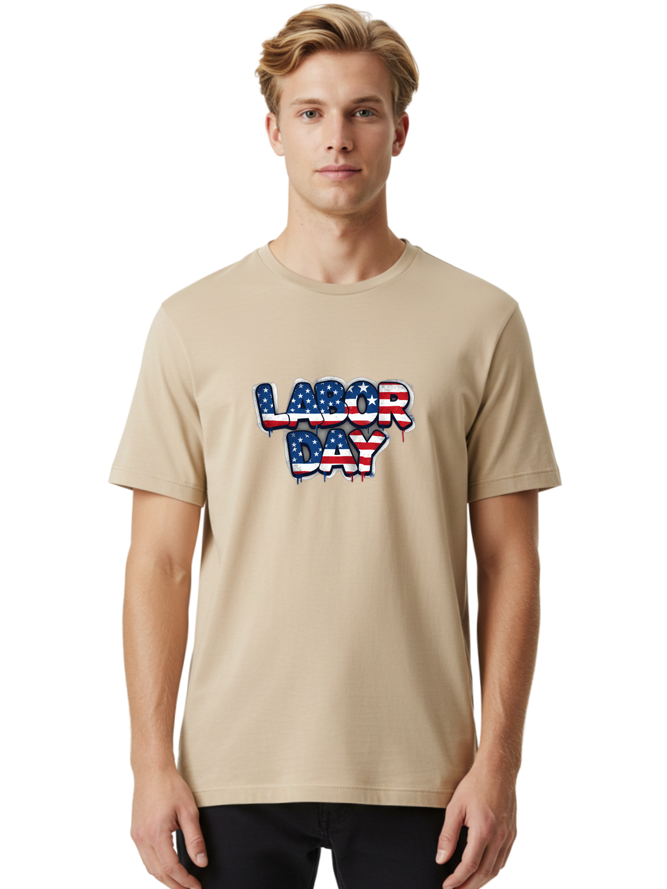 Labor-Day-2 Men'S Graphic Tee, 100% Cotton, Comfortable Casual Summer Wear, Machine Washable, Labor Day Celebration, American Flag, Patriotic Design, Graffiti Style, Red White Blue Colors, Stars And Stripes, Holiday Graphics, Bad258