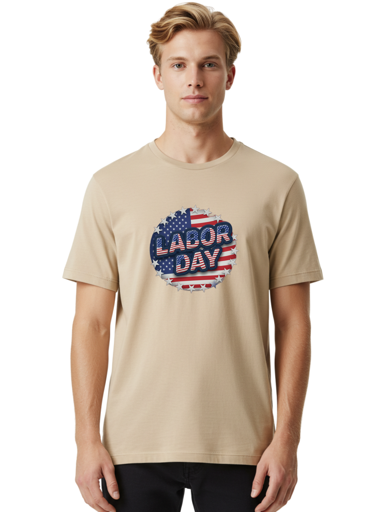 Labor-Day Men'S Graphic Tee, 100% Cotton, Comfortable Casual Summer Wear, Machine Washable, Labor Day, American Flag, Patriotic Theme, Red White And Blue, Independence Day, Usa, Stars And Stripes Bad263