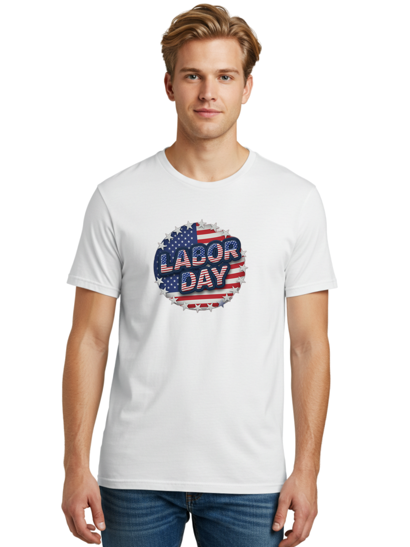 Labor-Day Men'S Graphic Tee, 100% Cotton, Comfortable Casual Summer Wear, Machine Washable, Labor Day, American Flag, Patriotic Theme, Red White And Blue, Independence Day, Usa, Stars And Stripes Bad263