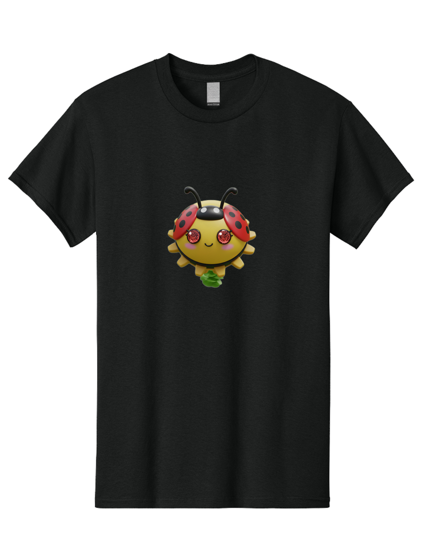 Ladybug Men'S Graphic Tee, 100% Cotton, Comfortable Casual Summer Wear, Machine Washable, Cartoon Ladybug, Cute Insect, Kawaii Character, Red And Black Wings, Yellow Body, Smiling Face, Glittery Eyes, Playful Animation, Adorable Creature, Bad264