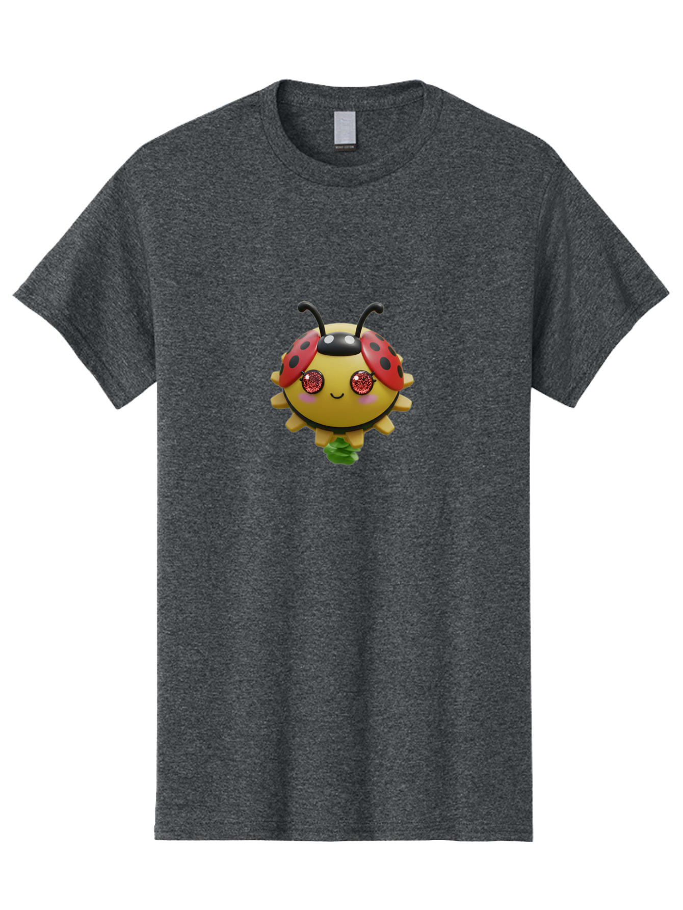 Ladybug Men'S Graphic Tee, 100% Cotton, Comfortable Casual Summer Wear, Machine Washable, Cartoon Ladybug, Cute Insect, Kawaii Character, Red And Black Wings, Yellow Body, Smiling Face, Glittery Eyes, Playful Animation, Adorable Creature, Bad264