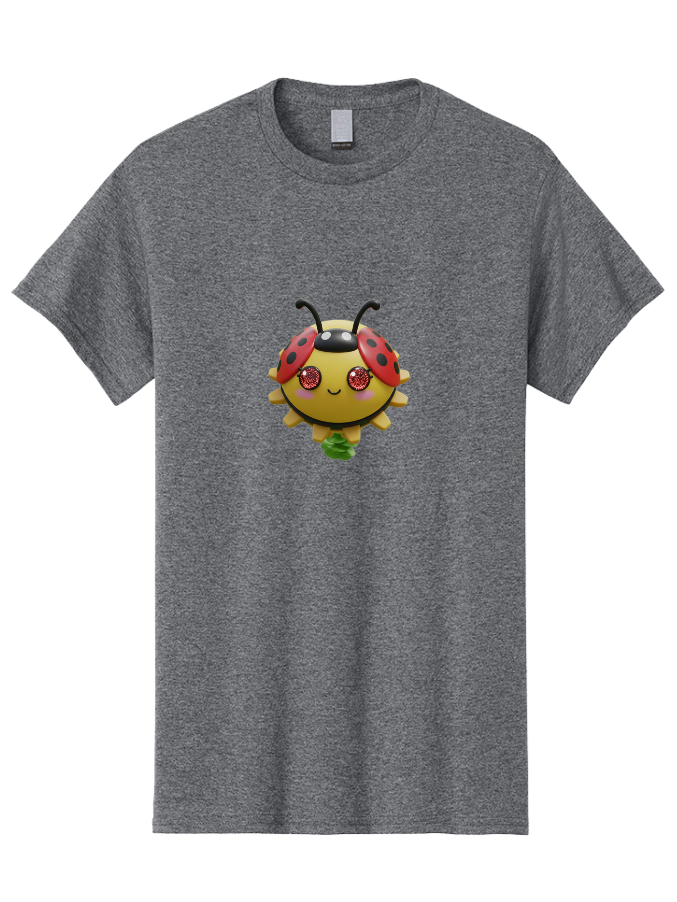 Ladybug Men'S Graphic Tee, 100% Cotton, Comfortable Casual Summer Wear, Machine Washable, Cartoon Ladybug, Cute Insect, Kawaii Character, Red And Black Wings, Yellow Body, Smiling Face, Glittery Eyes, Playful Animation, Adorable Creature, Bad264