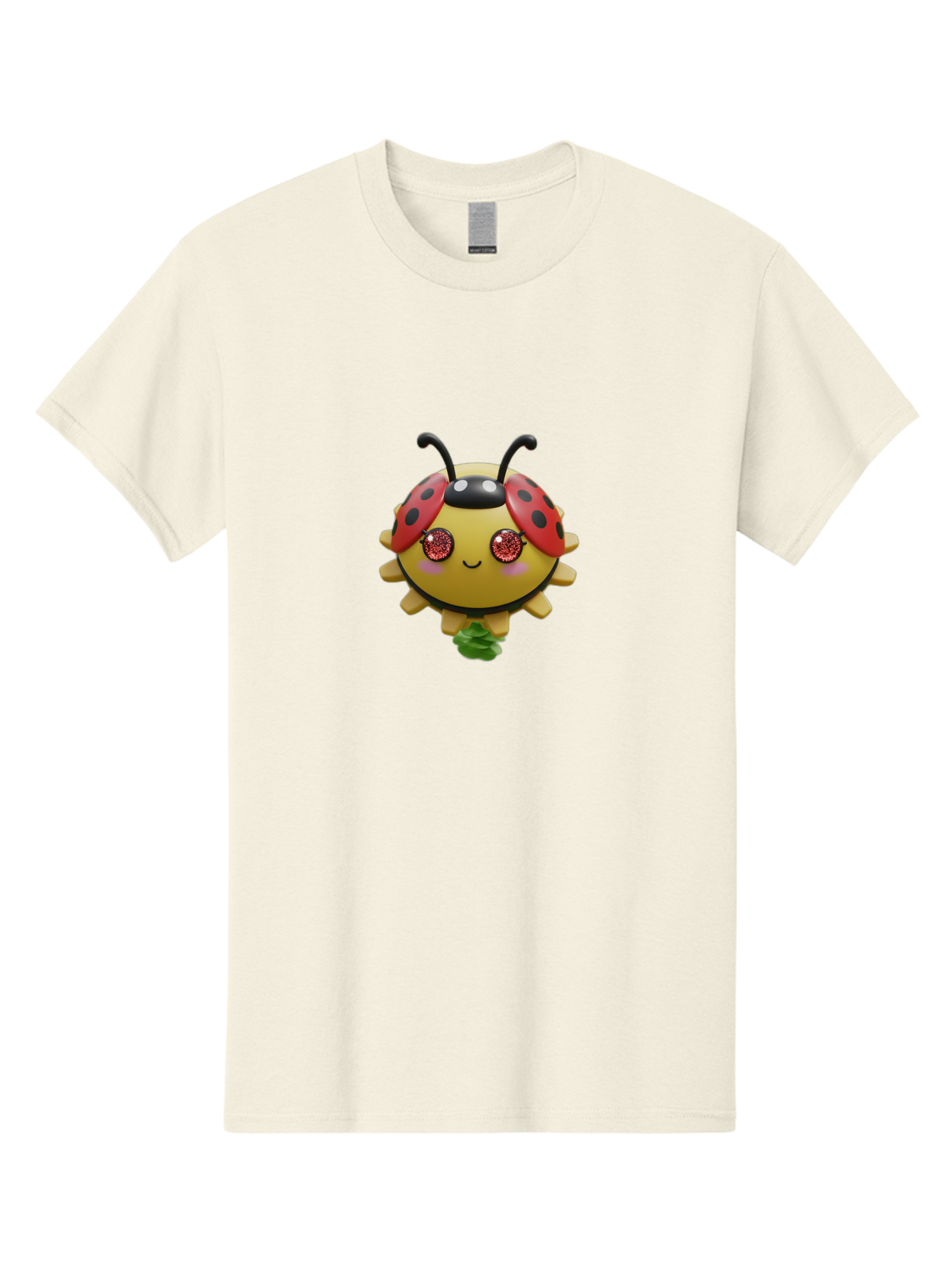 Ladybug Men'S Graphic Tee, 100% Cotton, Comfortable Casual Summer Wear, Machine Washable, Cartoon Ladybug, Cute Insect, Kawaii Character, Red And Black Wings, Yellow Body, Smiling Face, Glittery Eyes, Playful Animation, Adorable Creature, Bad264