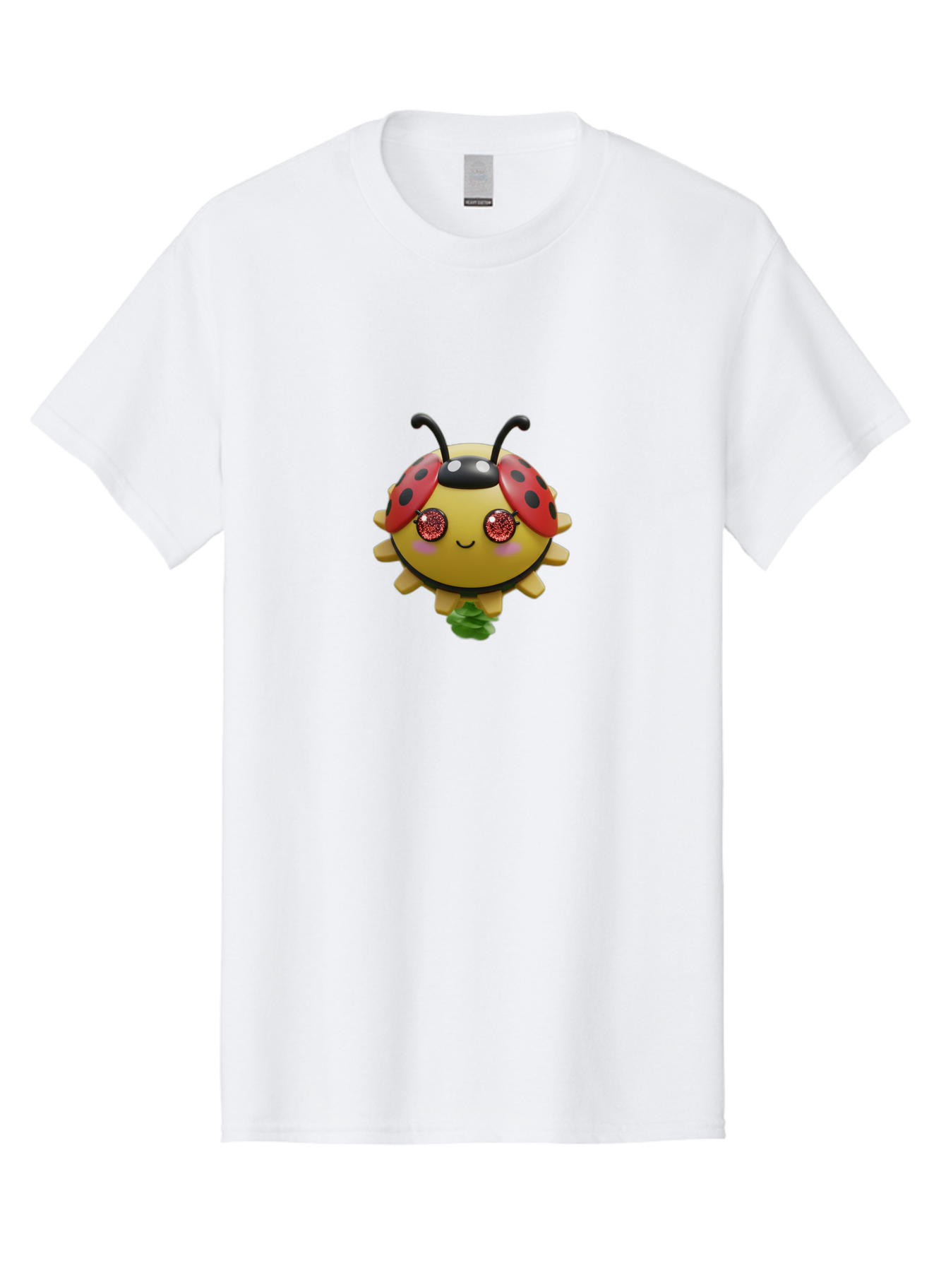 Ladybug Men'S Graphic Tee, 100% Cotton, Comfortable Casual Summer Wear, Machine Washable, Cartoon Ladybug, Cute Insect, Kawaii Character, Red And Black Wings, Yellow Body, Smiling Face, Glittery Eyes, Playful Animation, Adorable Creature, Bad264