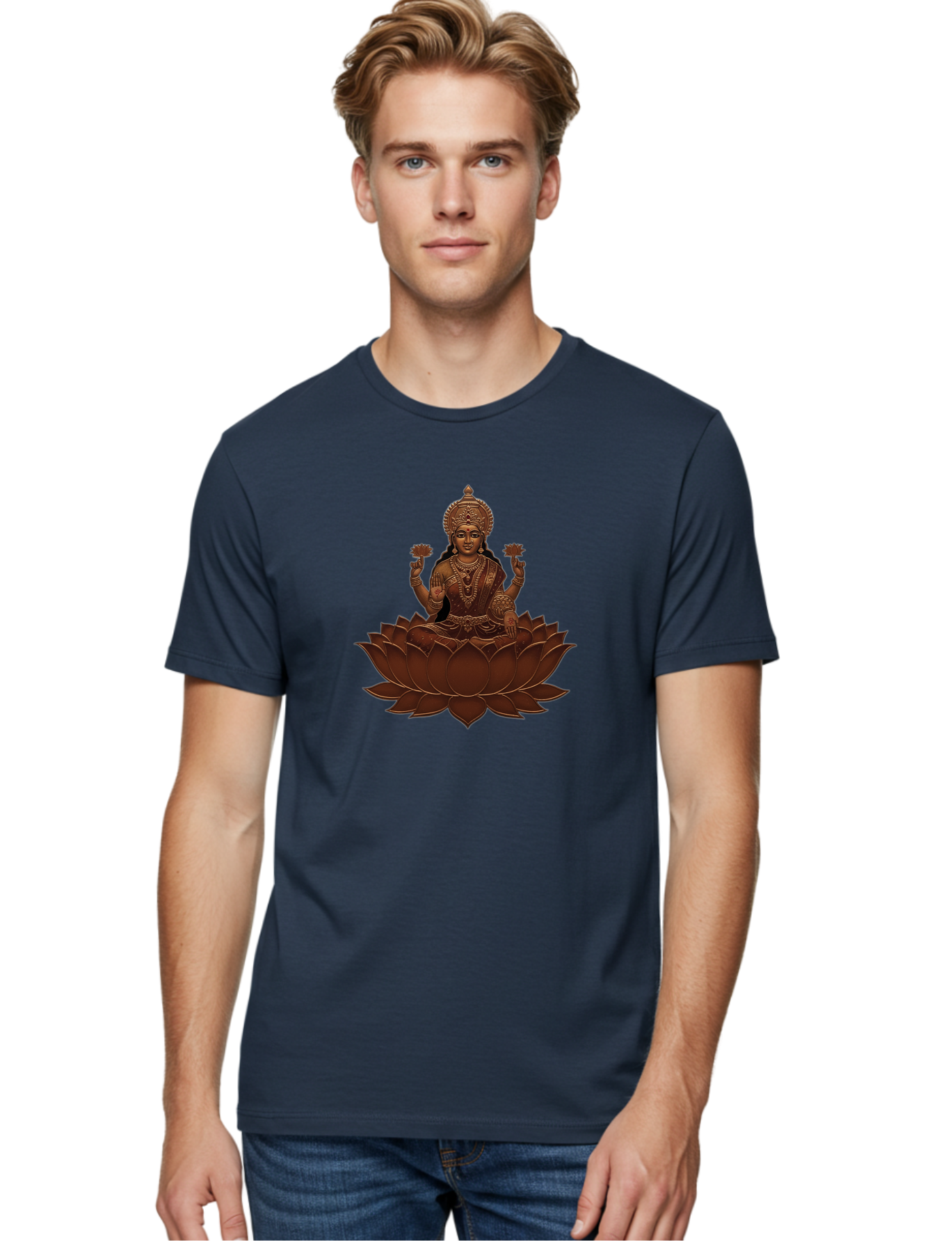 Lakshmi-1 Men'S Graphic Tee, 100% Cotton, Comfortable Casual Summer Wear, Machine Washable, Goddess Lakshmi, Lotus Flower, Spiritual Symbolism, Hindu Deity, Prosperity, Good Fortune, Spiritual Growth, Meditation, Yoga, Wellness, Inner Peace, Bad265