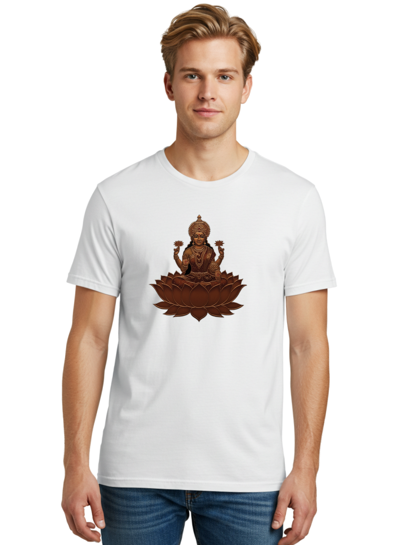 Lakshmi-1 Men'S Graphic Tee, 100% Cotton, Comfortable Casual Summer Wear, Machine Washable, Goddess Lakshmi, Lotus Flower, Spiritual Symbolism, Hindu Deity, Prosperity, Good Fortune, Spiritual Growth, Meditation, Yoga, Wellness, Inner Peace, Bad265