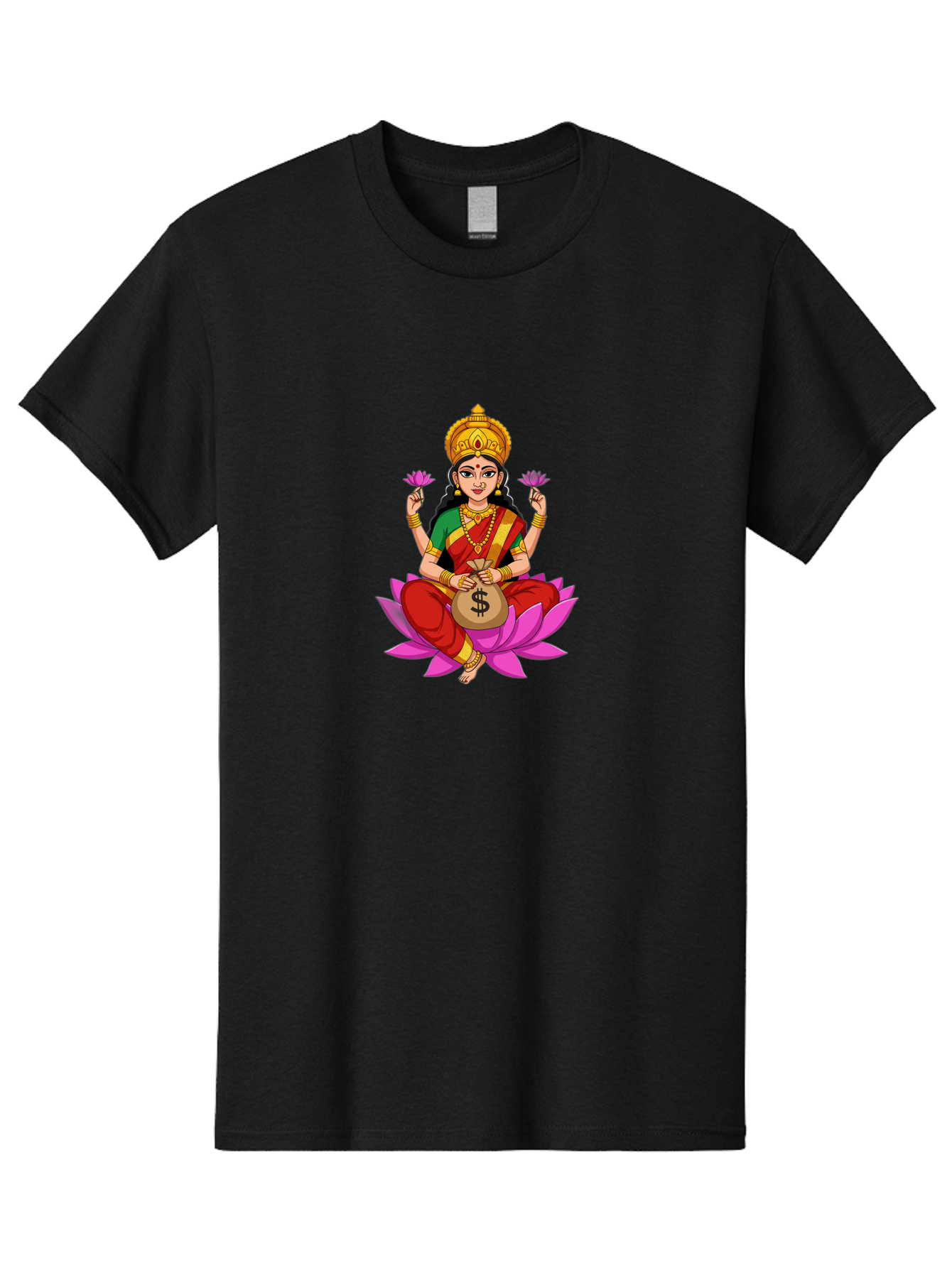 Lakshmi-3 Men'S Graphic Tee, 100% Cotton, Comfortable Casual Summer Wear, Machine Washable, Goddess Lakshmi, Lotus Flower, Prosperity, Wealth, Indian Mythology, Traditional Attire, Jewelry, $ Symbol, Spiritual Growth, Good Fortune, Bad267