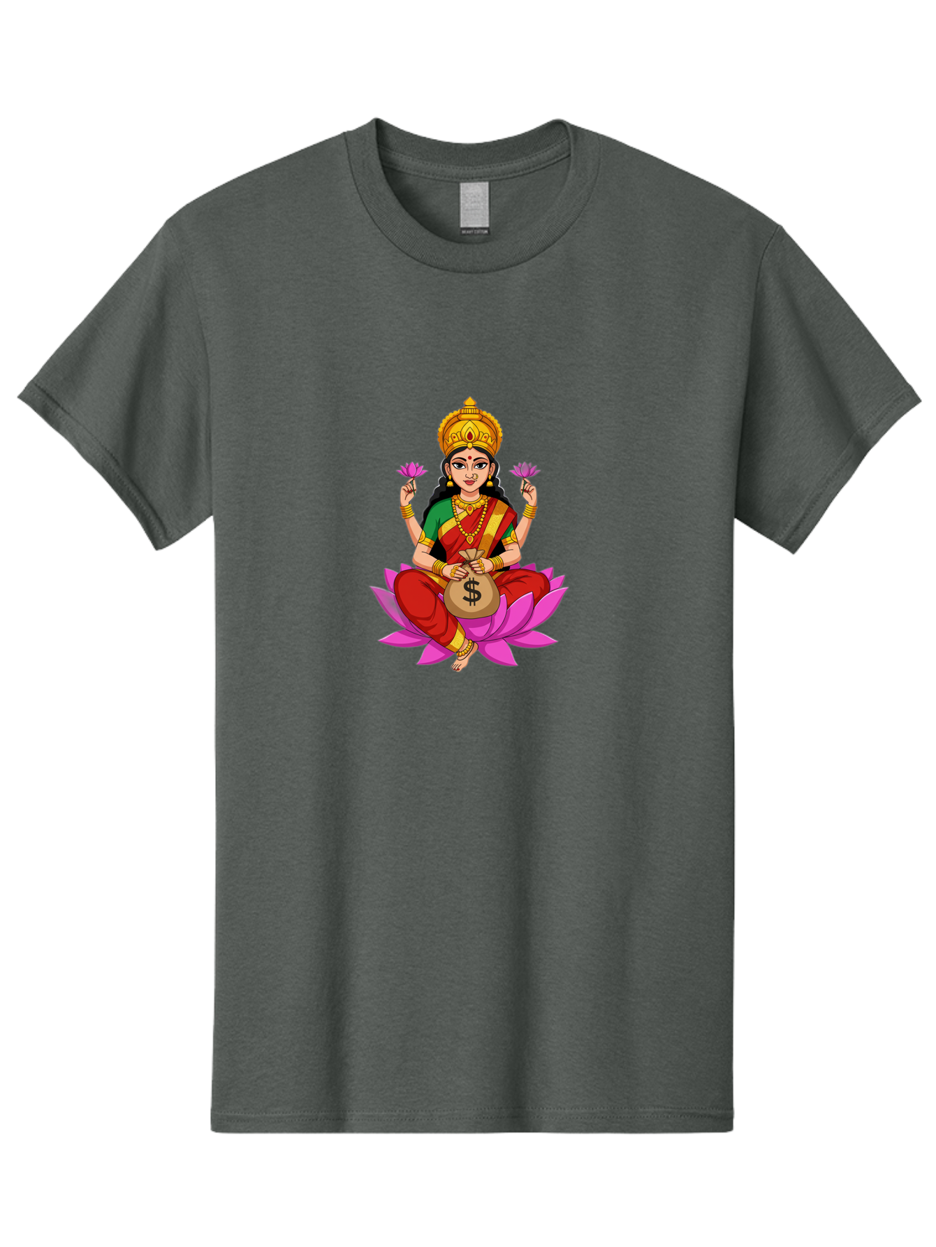 Lakshmi-3 Men'S Graphic Tee, 100% Cotton, Comfortable Casual Summer Wear, Machine Washable, Goddess Lakshmi, Lotus Flower, Prosperity, Wealth, Indian Mythology, Traditional Attire, Jewelry, $ Symbol, Spiritual Growth, Good Fortune, Bad267