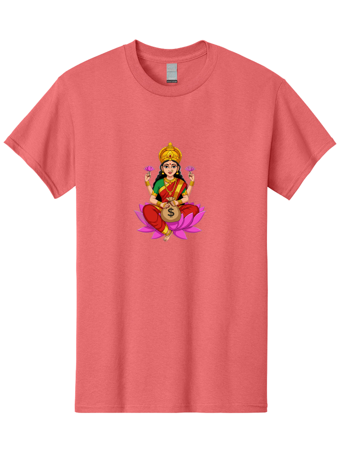 Lakshmi-3 Men'S Graphic Tee, 100% Cotton, Comfortable Casual Summer Wear, Machine Washable, Goddess Lakshmi, Lotus Flower, Prosperity, Wealth, Indian Mythology, Traditional Attire, Jewelry, $ Symbol, Spiritual Growth, Good Fortune, Bad267