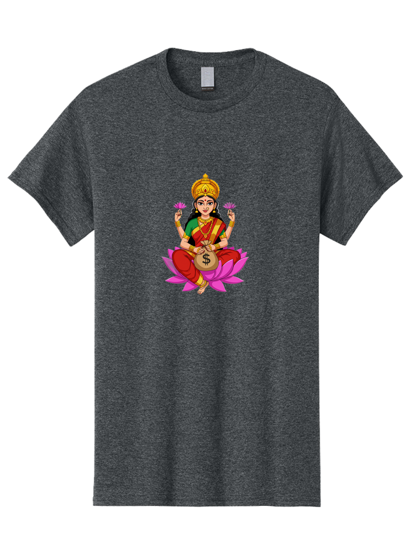 Lakshmi-3 Men'S Graphic Tee, 100% Cotton, Comfortable Casual Summer Wear, Machine Washable, Goddess Lakshmi, Lotus Flower, Prosperity, Wealth, Indian Mythology, Traditional Attire, Jewelry, $ Symbol, Spiritual Growth, Good Fortune, Bad267