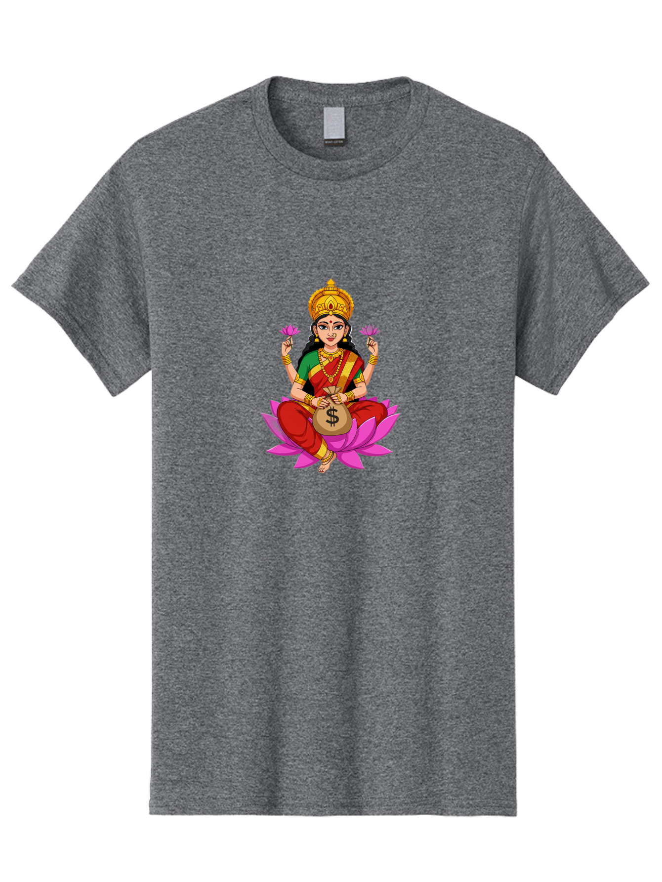 Lakshmi-3 Men'S Graphic Tee, 100% Cotton, Comfortable Casual Summer Wear, Machine Washable, Goddess Lakshmi, Lotus Flower, Prosperity, Wealth, Indian Mythology, Traditional Attire, Jewelry, $ Symbol, Spiritual Growth, Good Fortune, Bad267