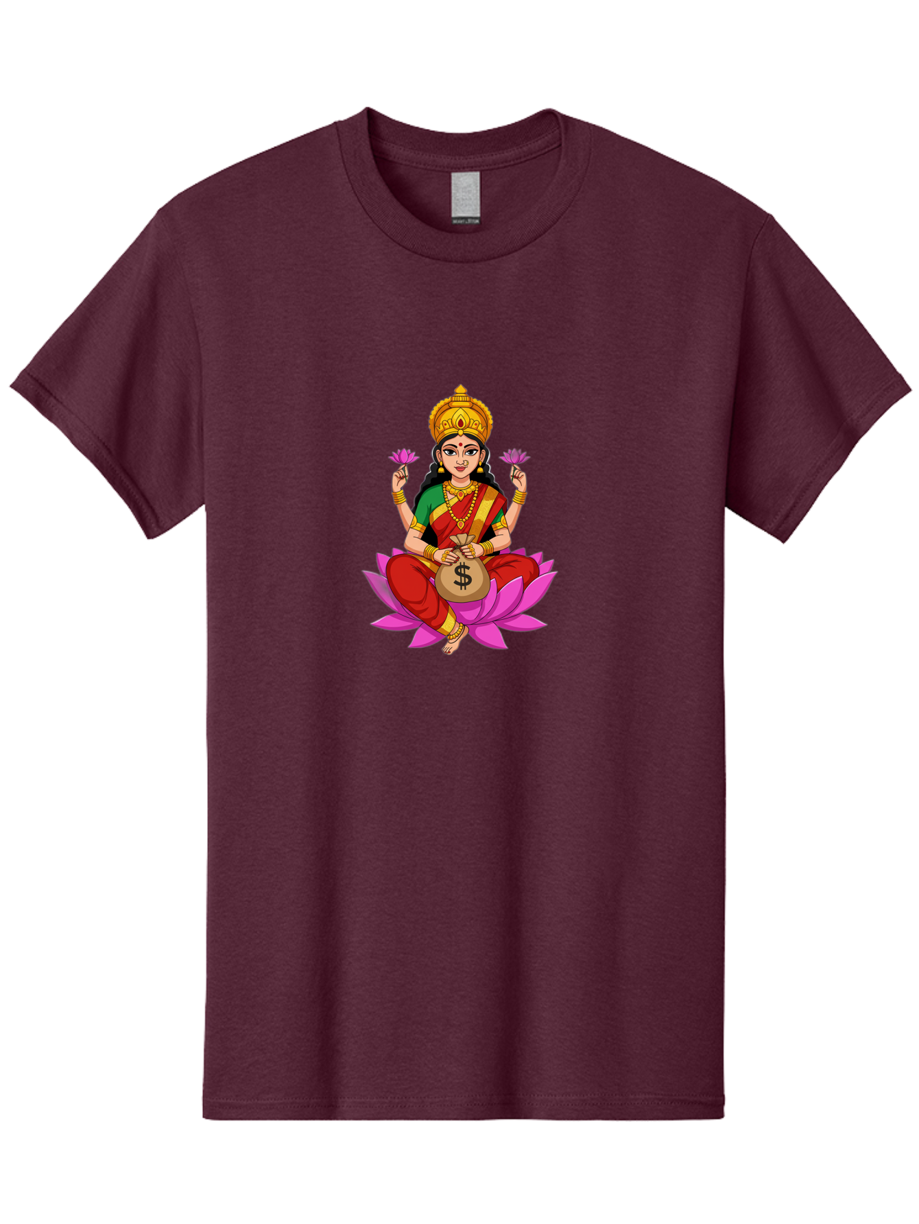 Lakshmi-3 Men'S Graphic Tee, 100% Cotton, Comfortable Casual Summer Wear, Machine Washable, Goddess Lakshmi, Lotus Flower, Prosperity, Wealth, Indian Mythology, Traditional Attire, Jewelry, $ Symbol, Spiritual Growth, Good Fortune, Bad267