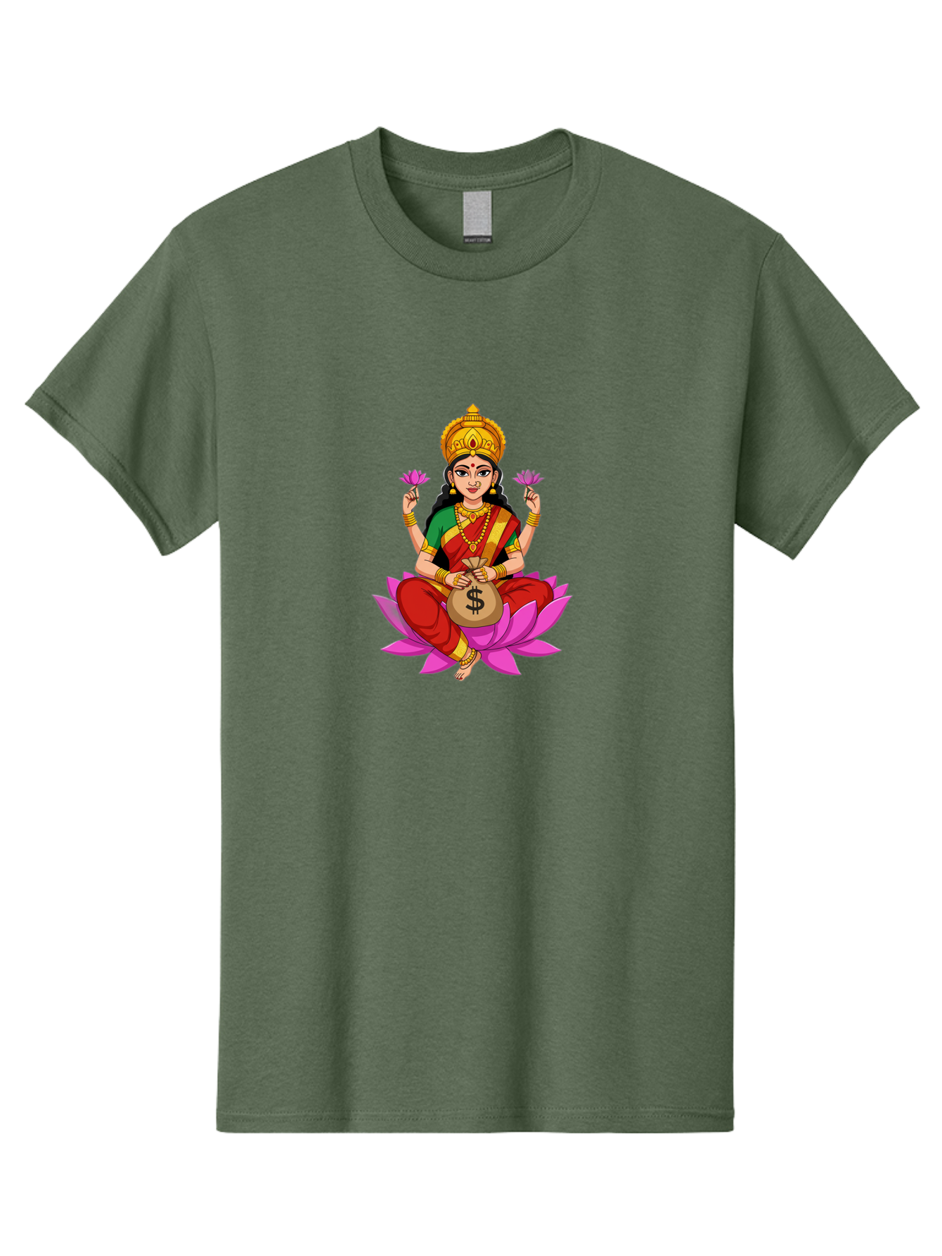 Lakshmi-3 Men'S Graphic Tee, 100% Cotton, Comfortable Casual Summer Wear, Machine Washable, Goddess Lakshmi, Lotus Flower, Prosperity, Wealth, Indian Mythology, Traditional Attire, Jewelry, $ Symbol, Spiritual Growth, Good Fortune, Bad267
