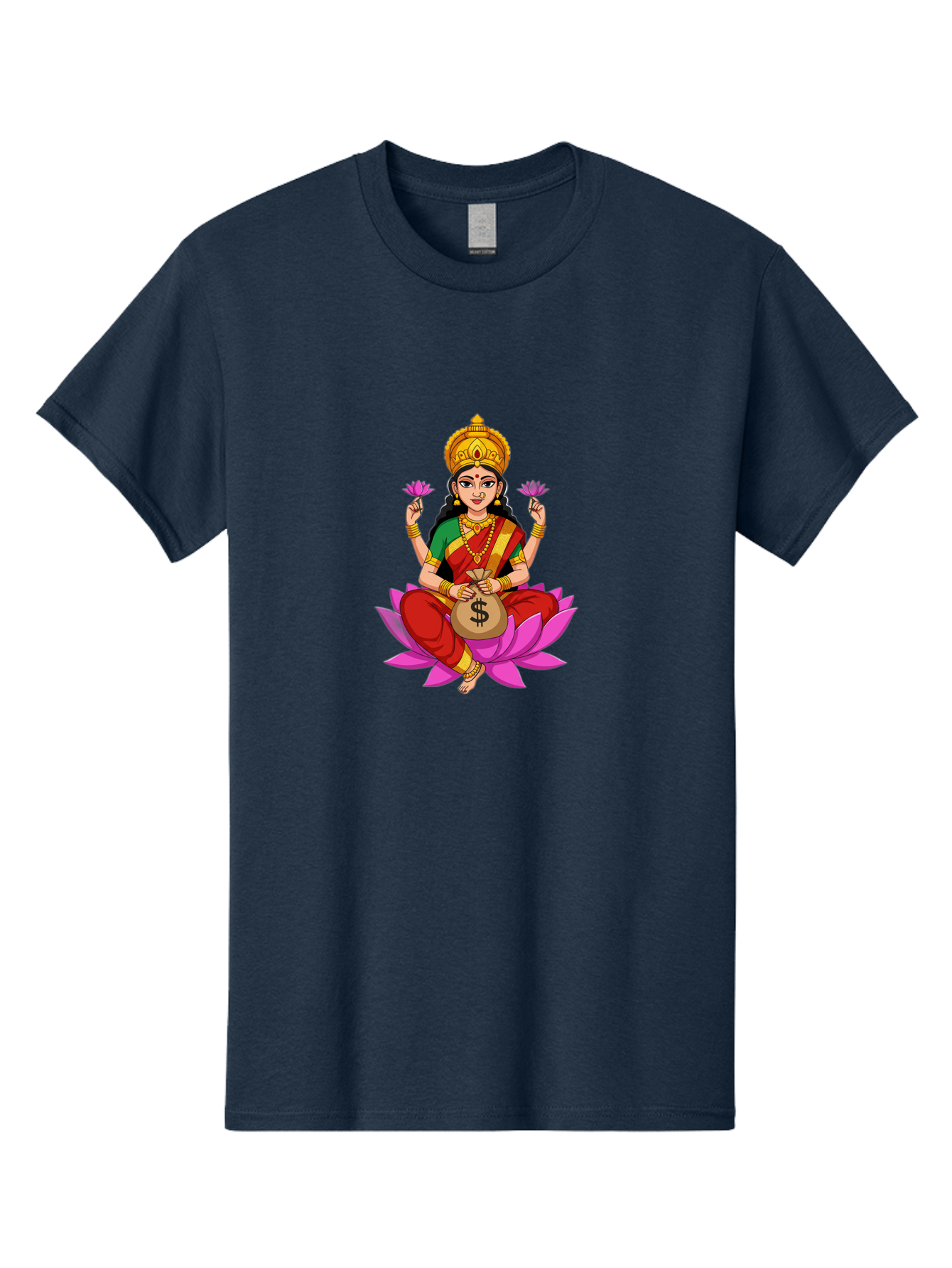 Lakshmi-3 Men'S Graphic Tee, 100% Cotton, Comfortable Casual Summer Wear, Machine Washable, Goddess Lakshmi, Lotus Flower, Prosperity, Wealth, Indian Mythology, Traditional Attire, Jewelry, $ Symbol, Spiritual Growth, Good Fortune, Bad267
