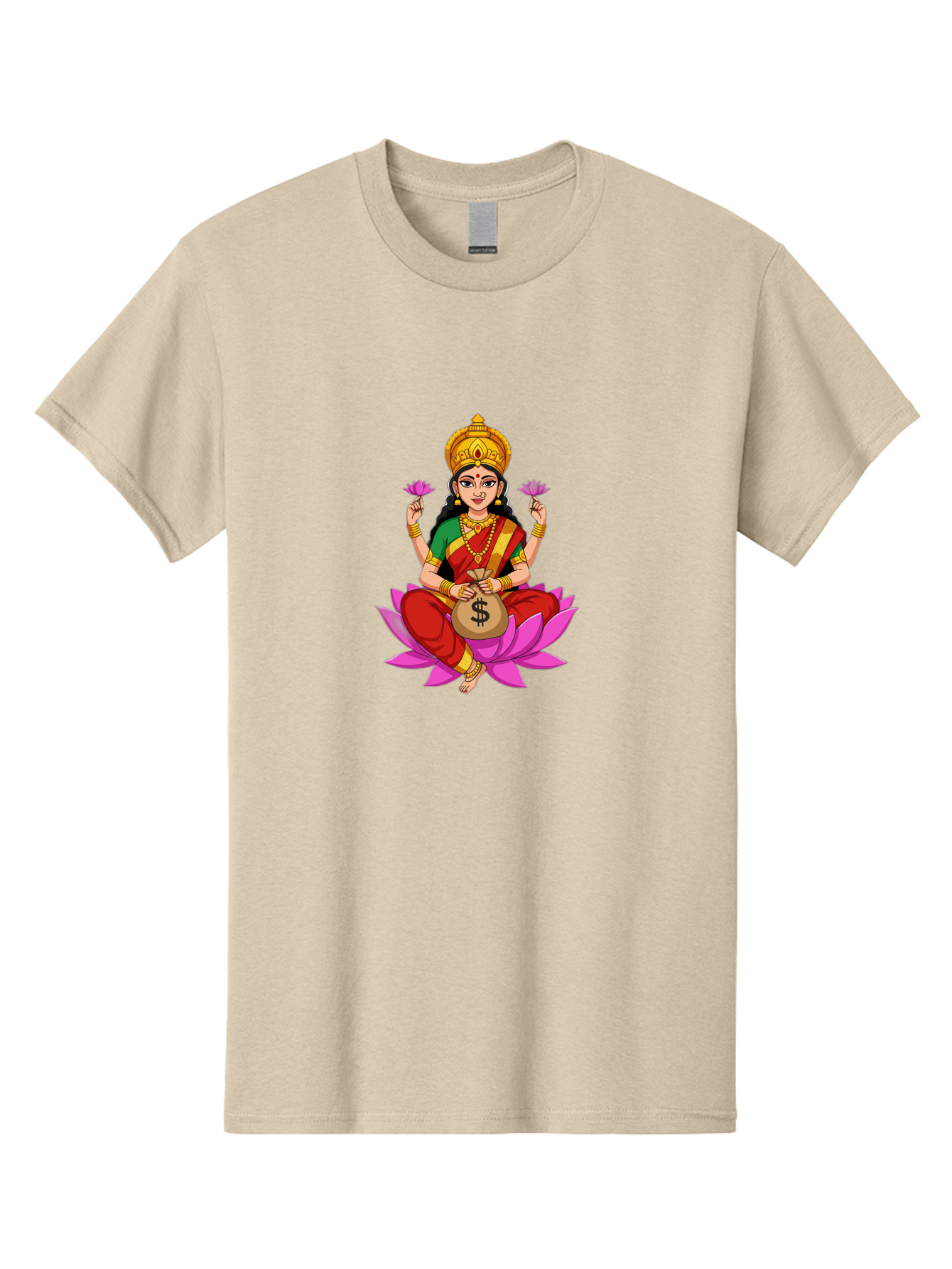 Lakshmi-3 Men'S Graphic Tee, 100% Cotton, Comfortable Casual Summer Wear, Machine Washable, Goddess Lakshmi, Lotus Flower, Prosperity, Wealth, Indian Mythology, Traditional Attire, Jewelry, $ Symbol, Spiritual Growth, Good Fortune, Bad267