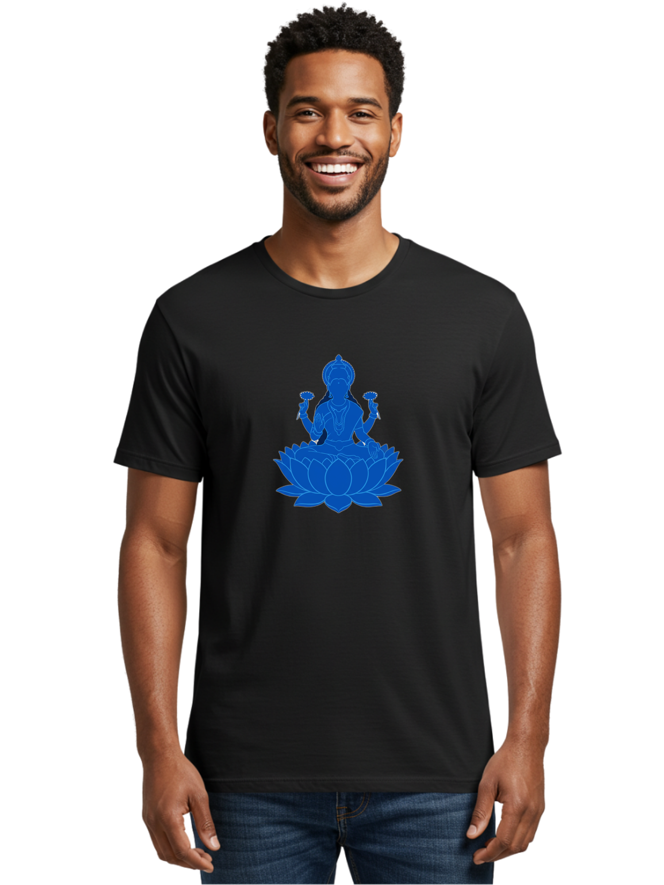 Lakshmi Men'S Graphic Tee, 100% Cotton, Comfortable Casual Summer Wear, Machine Washable, Goddess Lakshmi, Lotus Flower, Spiritual Symbolism, Hindu Mythology, Serene Pose, Symbolic Jewelry, Tranquil Atmosphere, Yoga, Meditation, Inner Peace, Bad270