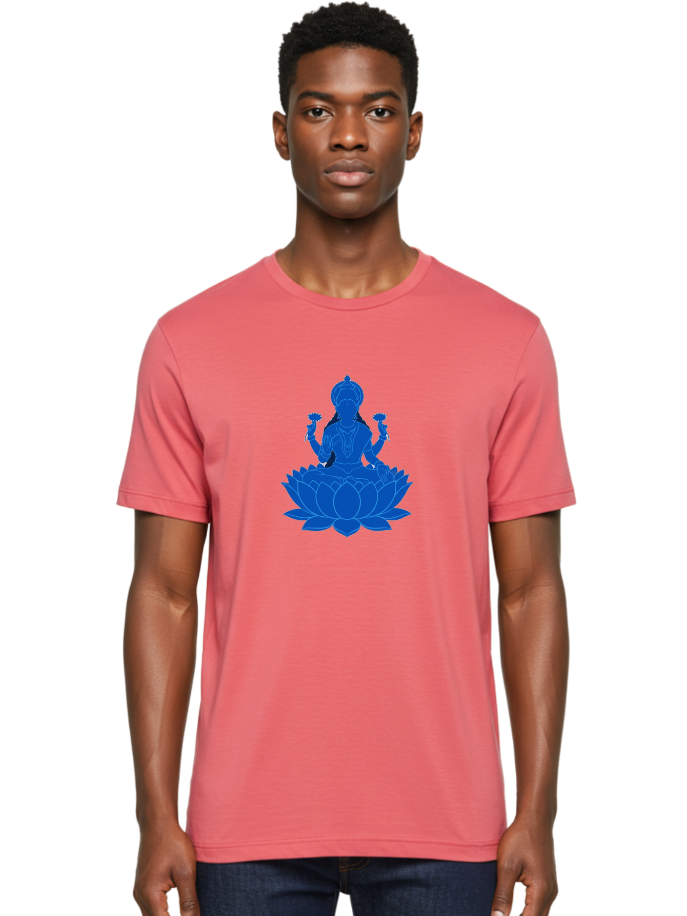 Lakshmi Men'S Graphic Tee, 100% Cotton, Comfortable Casual Summer Wear, Machine Washable, Goddess Lakshmi, Lotus Flower, Spiritual Symbolism, Hindu Mythology, Serene Pose, Symbolic Jewelry, Tranquil Atmosphere, Yoga, Meditation, Inner Peace, Bad270