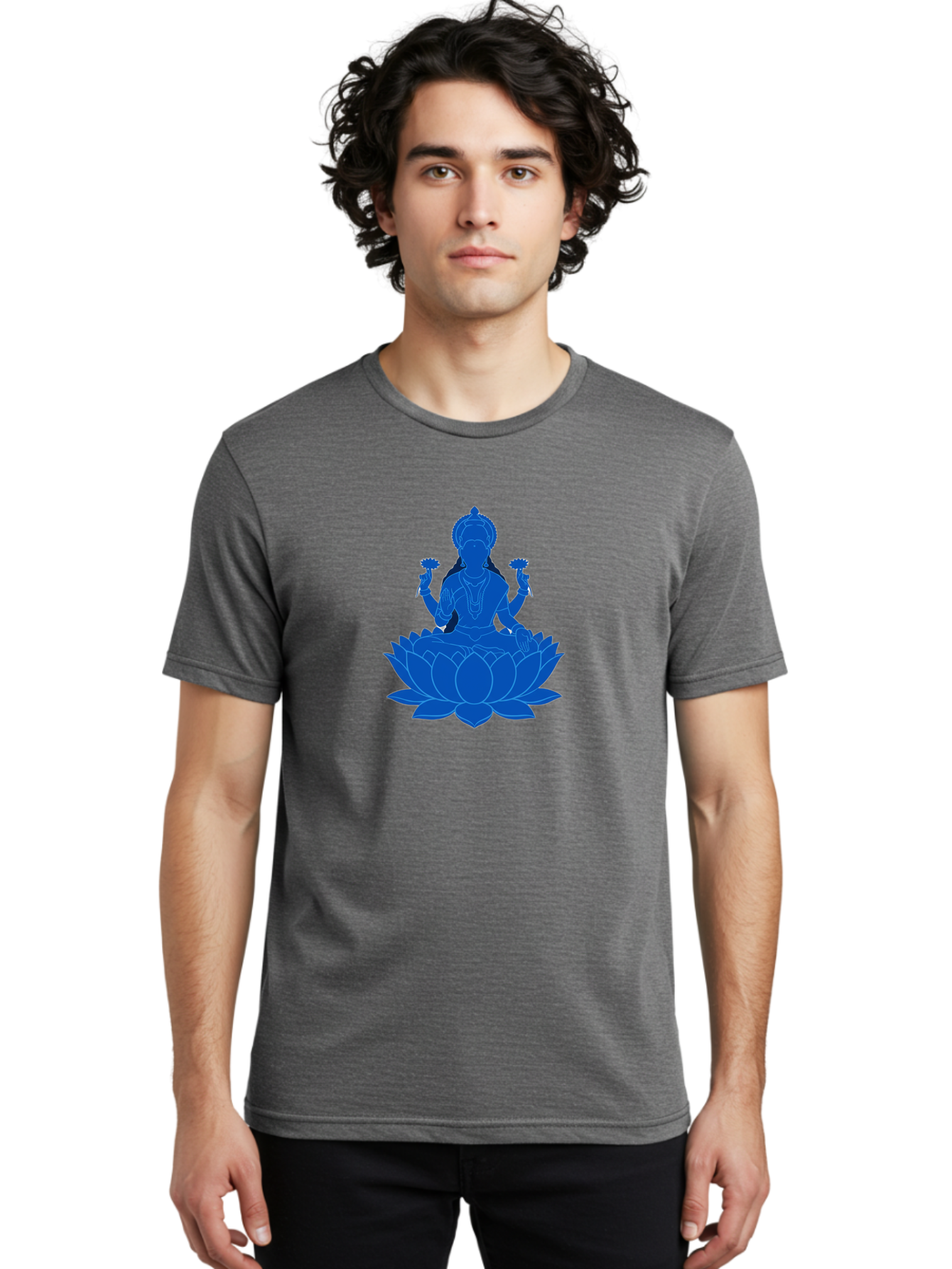 Lakshmi Men'S Graphic Tee, 100% Cotton, Comfortable Casual Summer Wear, Machine Washable, Goddess Lakshmi, Lotus Flower, Spiritual Symbolism, Hindu Mythology, Serene Pose, Symbolic Jewelry, Tranquil Atmosphere, Yoga, Meditation, Inner Peace, Bad270