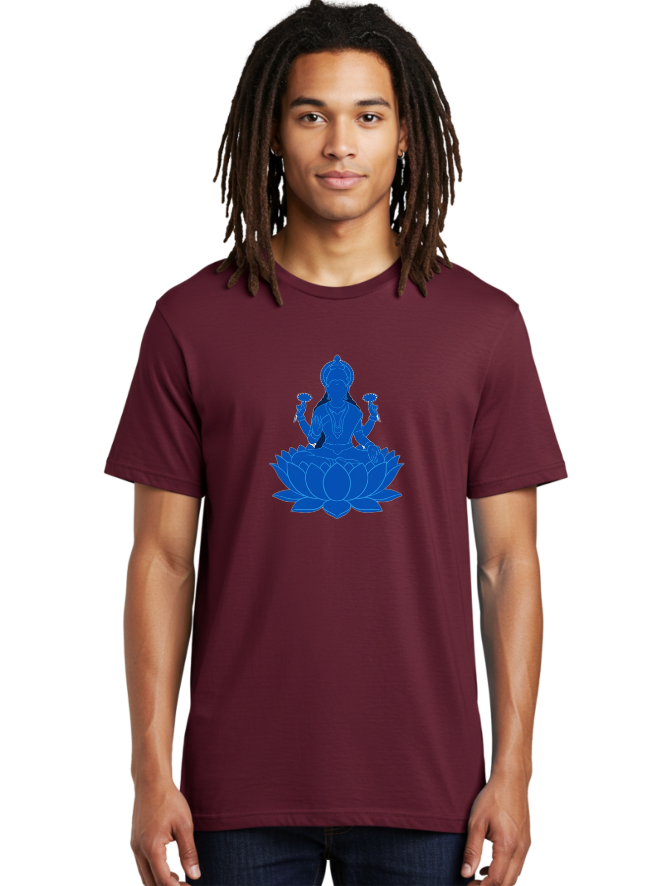 Lakshmi Men'S Graphic Tee, 100% Cotton, Comfortable Casual Summer Wear, Machine Washable, Goddess Lakshmi, Lotus Flower, Spiritual Symbolism, Hindu Mythology, Serene Pose, Symbolic Jewelry, Tranquil Atmosphere, Yoga, Meditation, Inner Peace, Bad270