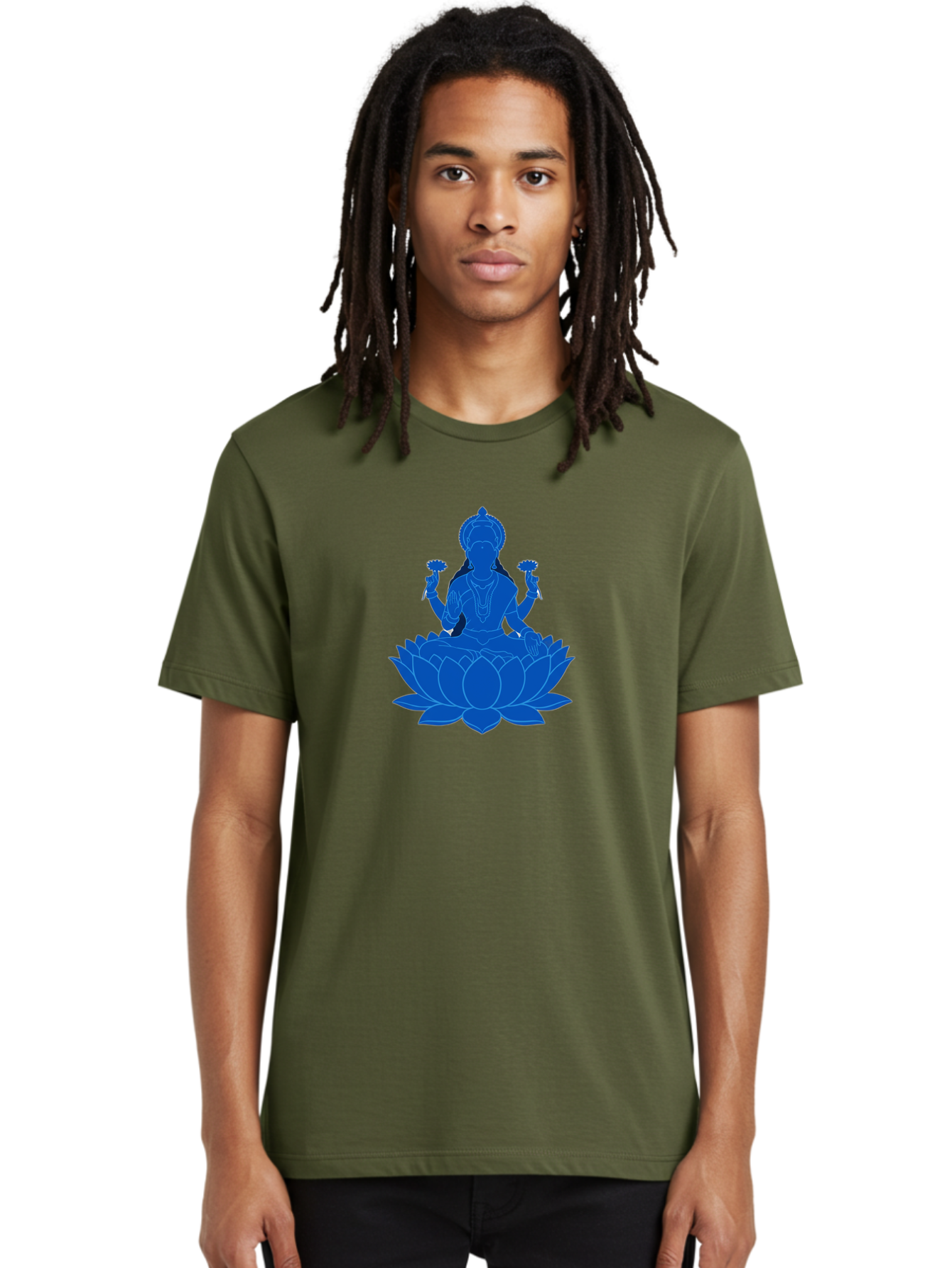 Lakshmi Men'S Graphic Tee, 100% Cotton, Comfortable Casual Summer Wear, Machine Washable, Goddess Lakshmi, Lotus Flower, Spiritual Symbolism, Hindu Mythology, Serene Pose, Symbolic Jewelry, Tranquil Atmosphere, Yoga, Meditation, Inner Peace, Bad270