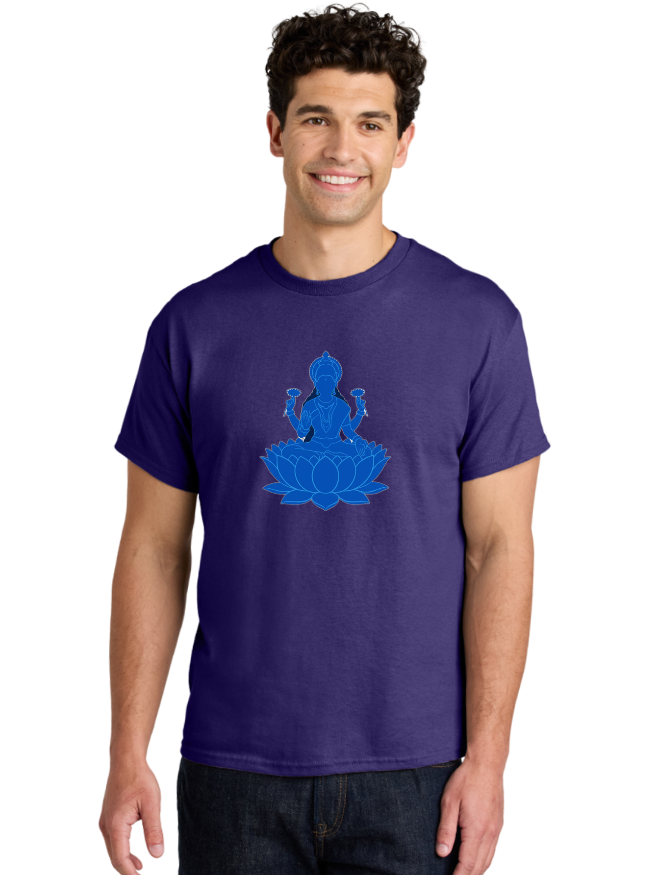 Lakshmi Men'S Graphic Tee, 100% Cotton, Comfortable Casual Summer Wear, Machine Washable, Goddess Lakshmi, Lotus Flower, Spiritual Symbolism, Hindu Mythology, Serene Pose, Symbolic Jewelry, Tranquil Atmosphere, Yoga, Meditation, Inner Peace, Bad270