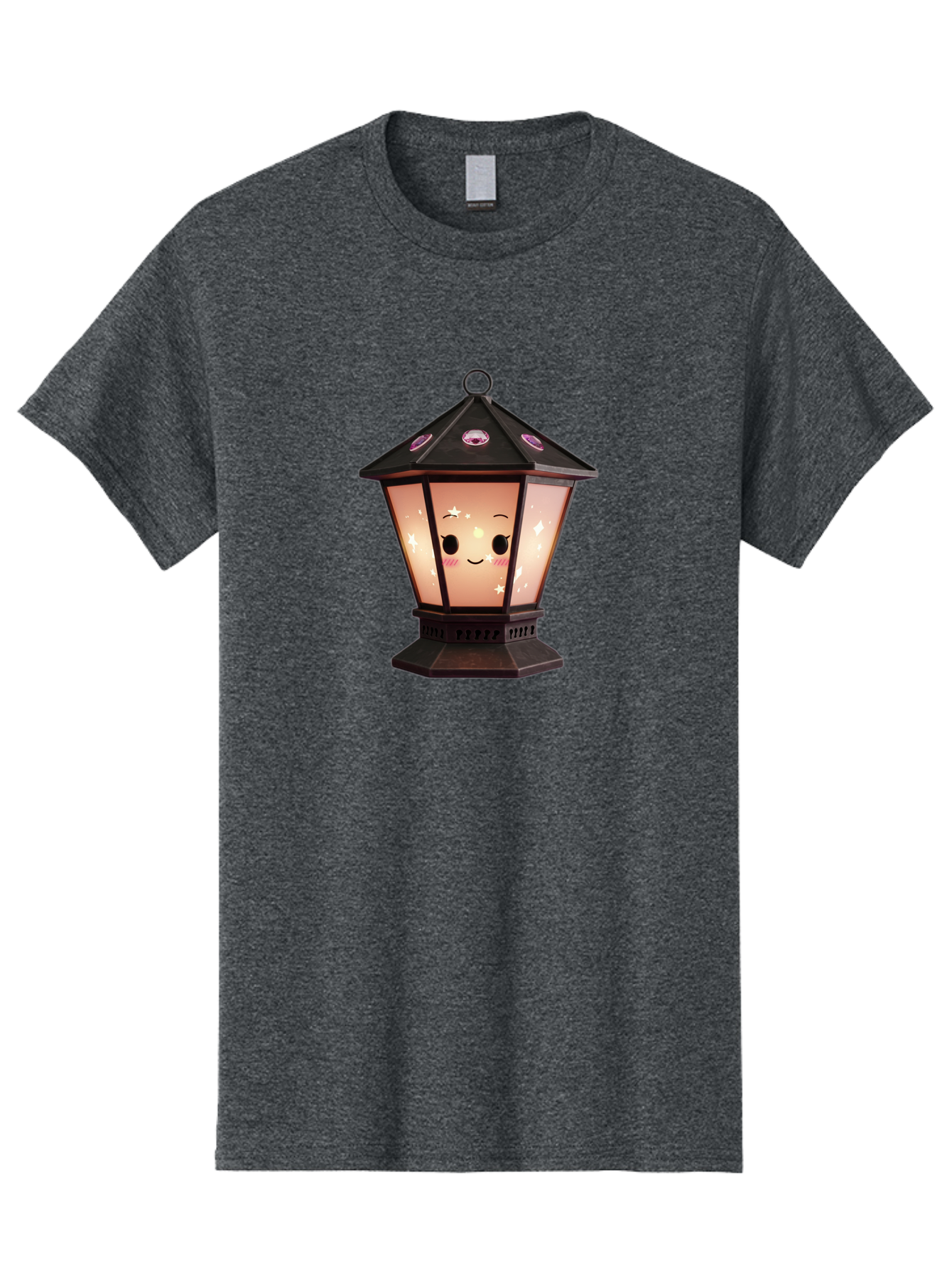 Lamp-Post-Kawaii-Face Men'S Graphic Tee, 100% Cotton, Comfortable Casual Summer Wear, Machine Washable, Cartoon Lantern, Smiling Face, Kawaii, Soft Lighting, Sparkles, Whimsical Design, Decorative Lantern, Pink Cheeks Bad271