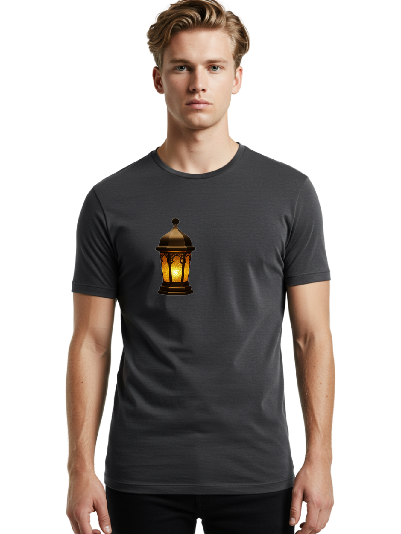 Lantern Men'S Graphic Tee, 100% Cotton, Comfortable Casual Summer Wear, Machine Washable, Ornate Lantern, Glowing Light, Decorative Lamp, Traditional Lighting, Vintage Ambiance, Cultural Heritage, Warm Glow, Islamic Art, Intricate Patterns Bad274