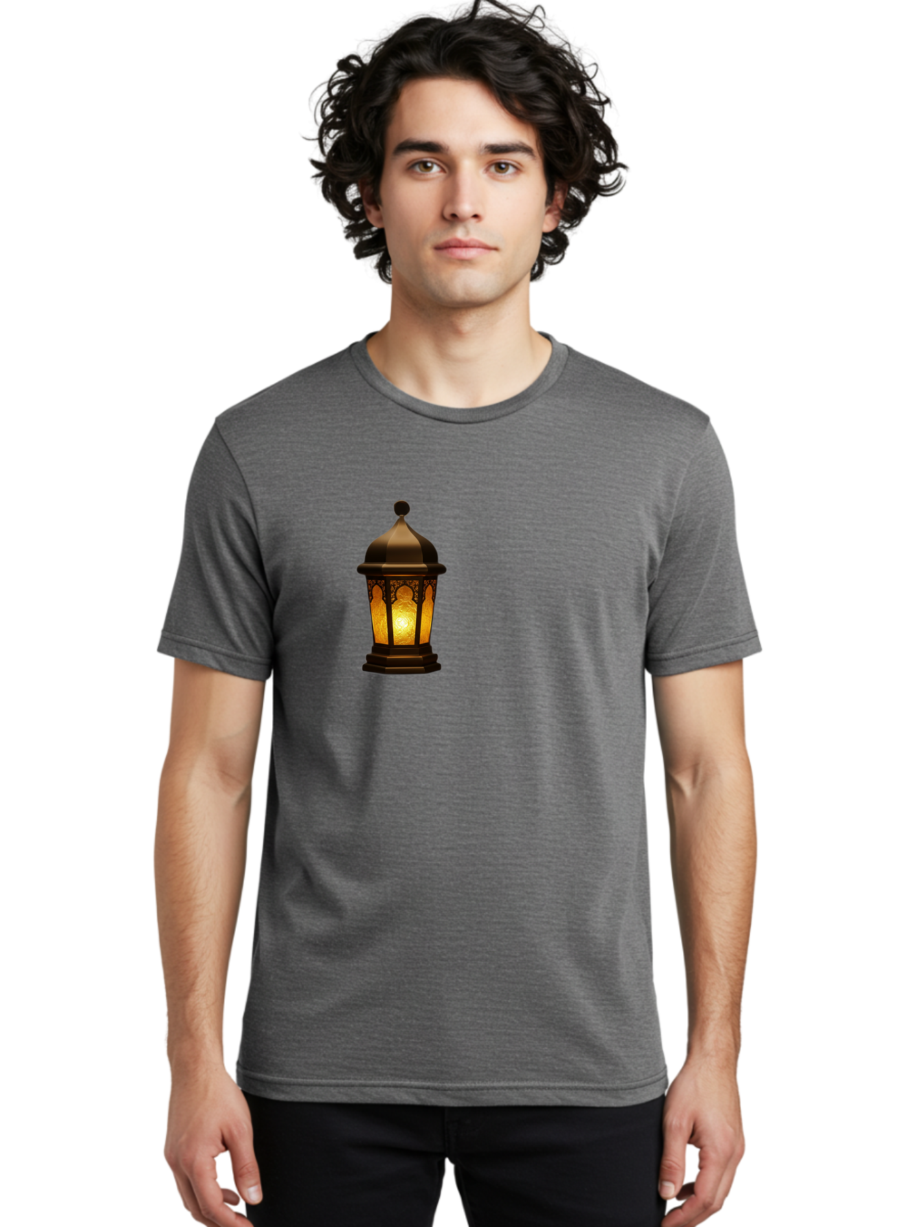 Lantern Men'S Graphic Tee, 100% Cotton, Comfortable Casual Summer Wear, Machine Washable, Ornate Lantern, Glowing Light, Decorative Lamp, Traditional Lighting, Vintage Ambiance, Cultural Heritage, Warm Glow, Islamic Art, Intricate Patterns Bad274
