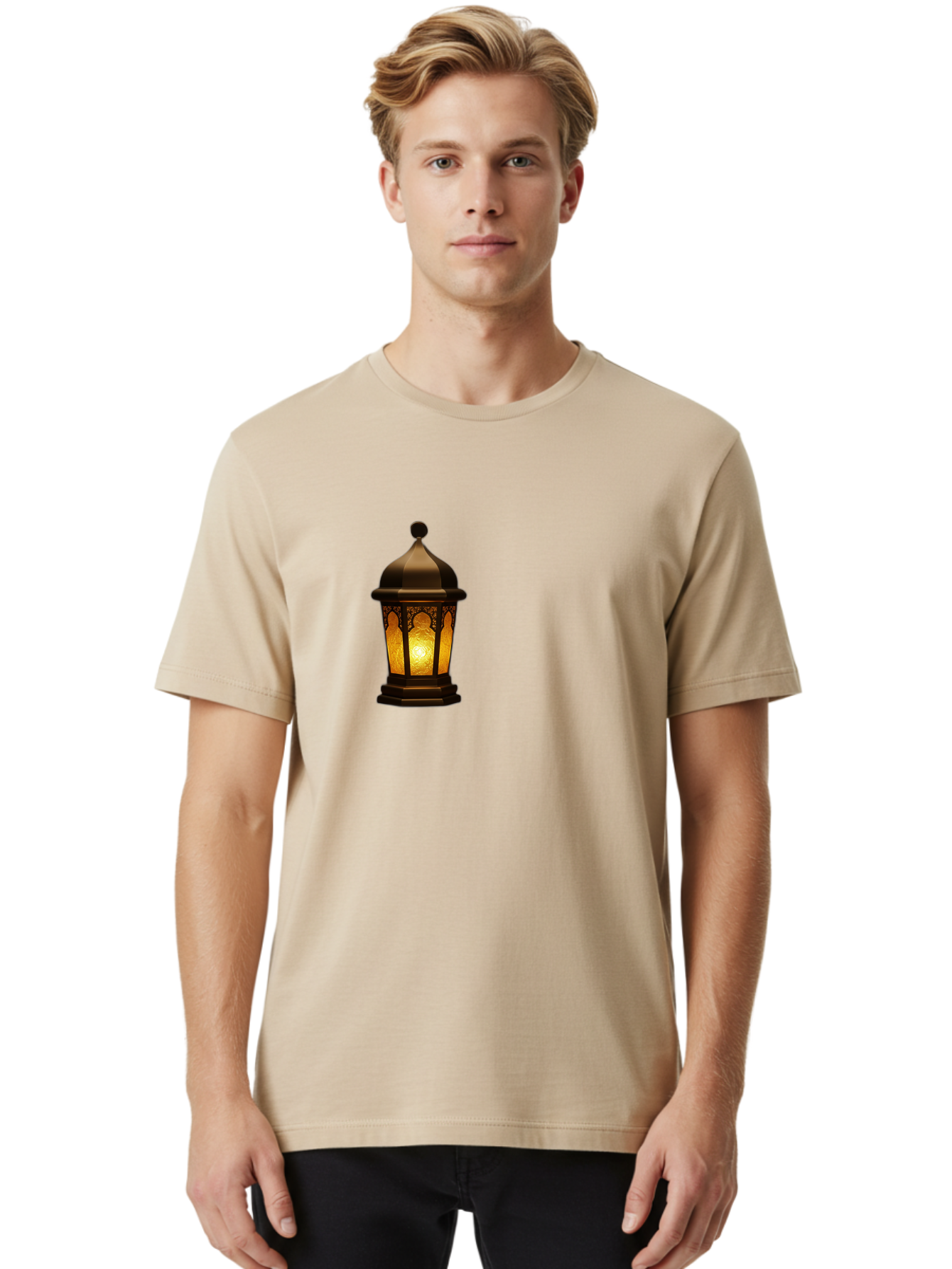 Lantern Men'S Graphic Tee, 100% Cotton, Comfortable Casual Summer Wear, Machine Washable, Ornate Lantern, Glowing Light, Decorative Lamp, Traditional Lighting, Vintage Ambiance, Cultural Heritage, Warm Glow, Islamic Art, Intricate Patterns Bad274