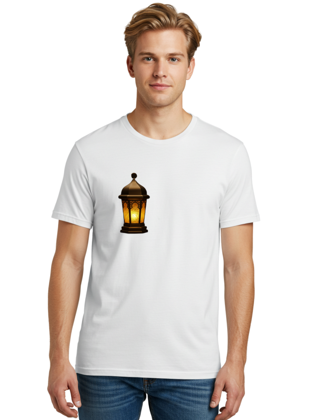 Lantern Men'S Graphic Tee, 100% Cotton, Comfortable Casual Summer Wear, Machine Washable, Ornate Lantern, Glowing Light, Decorative Lamp, Traditional Lighting, Vintage Ambiance, Cultural Heritage, Warm Glow, Islamic Art, Intricate Patterns Bad274
