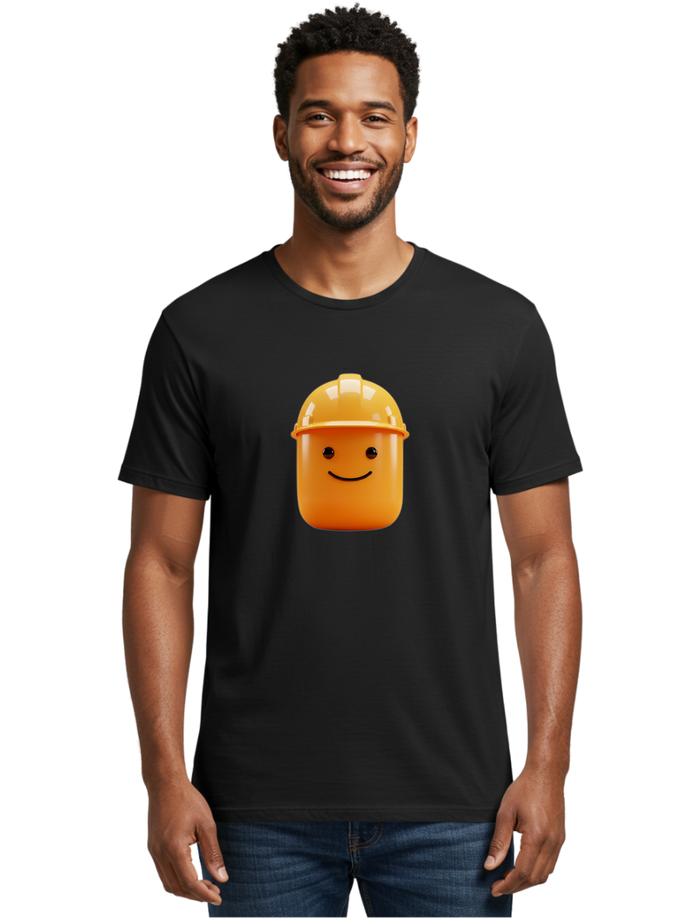 Lego-Minifigure-Head Men'S Graphic Tee, 100% Cotton, Comfortable Casual Summer Wear, Machine Washable, Lego Minifigure Head, Yellow Hard Hat, Smiling Face, Cartoon Character, Construction Theme, Playful Design, Fun Graphic, Lego Character, Bad276
