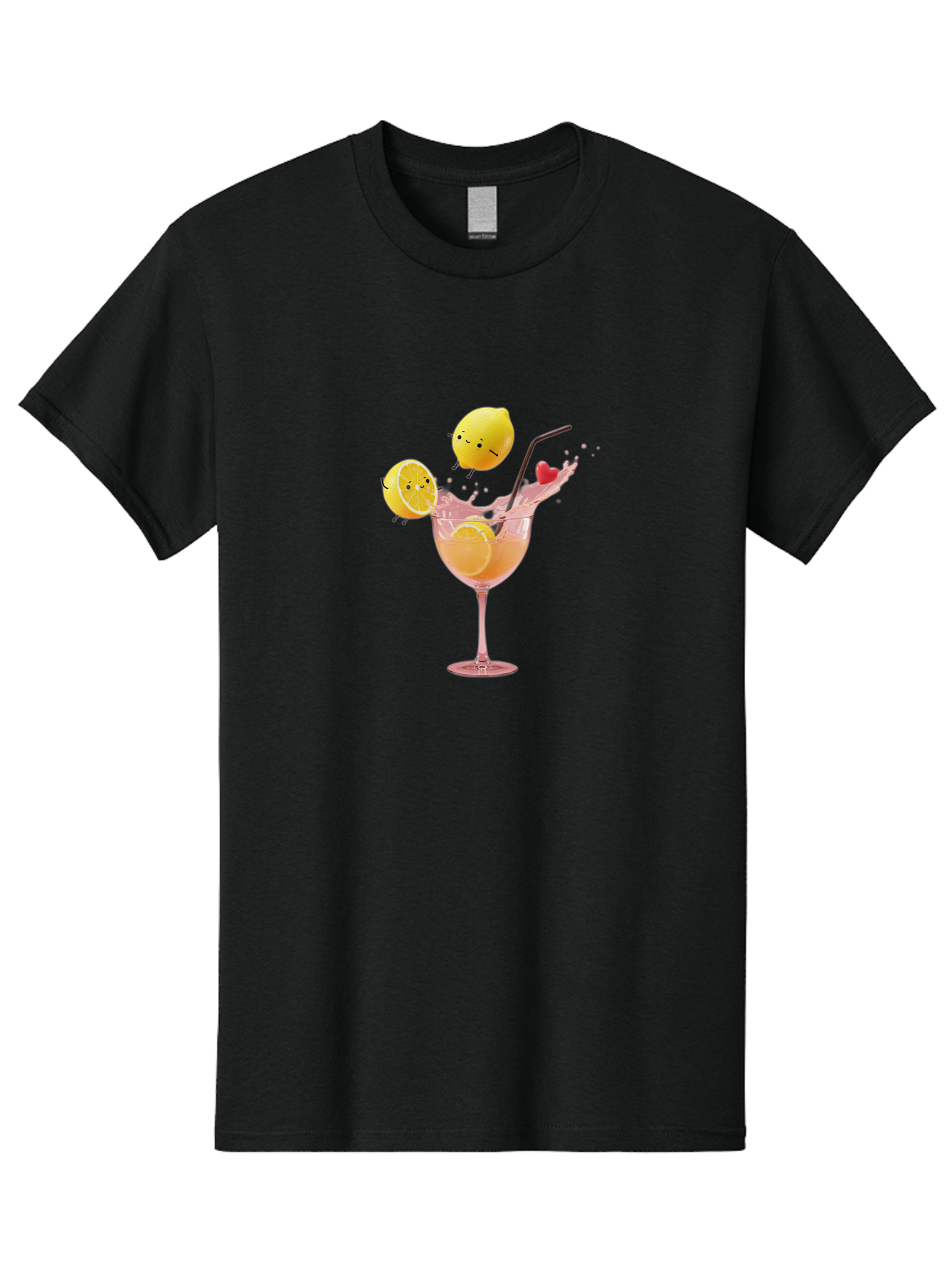 Lemon-Spritzer Men'S Graphic Tee, 100% Cotton, Comfortable Casual Summer Wear, Machine Washable, Refreshing Cocktail, Lemon Slices, Pink Drink, Straw, Splashing Liquid, Citrus Fruit, Funny Characters, Cartoon Lemons, Summer Drink, Bad277