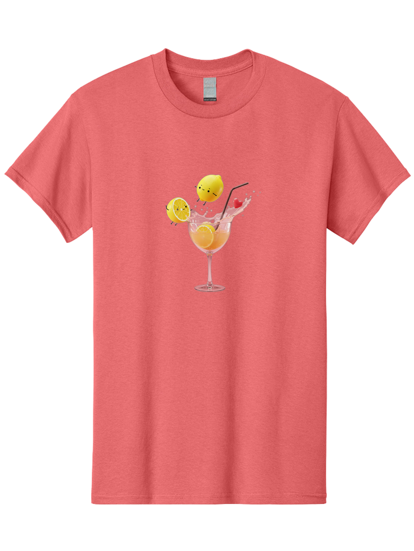 Lemon-Spritzer Men'S Graphic Tee, 100% Cotton, Comfortable Casual Summer Wear, Machine Washable, Refreshing Cocktail, Lemon Slices, Pink Drink, Straw, Splashing Liquid, Citrus Fruit, Funny Characters, Cartoon Lemons, Summer Drink, Bad277