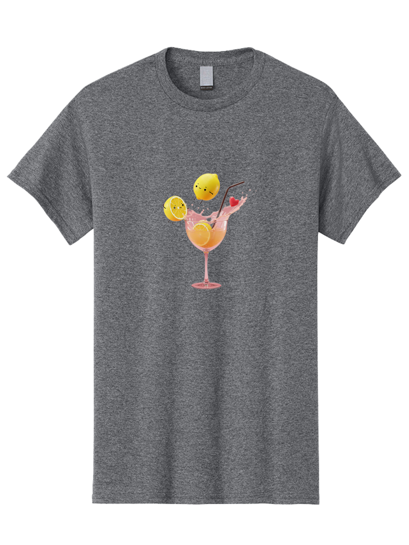 Lemon-Spritzer Men'S Graphic Tee, 100% Cotton, Comfortable Casual Summer Wear, Machine Washable, Refreshing Cocktail, Lemon Slices, Pink Drink, Straw, Splashing Liquid, Citrus Fruit, Funny Characters, Cartoon Lemons, Summer Drink, Bad277