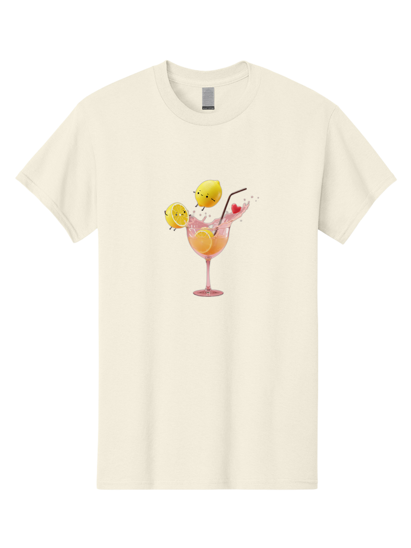 Lemon-Spritzer Men'S Graphic Tee, 100% Cotton, Comfortable Casual Summer Wear, Machine Washable, Refreshing Cocktail, Lemon Slices, Pink Drink, Straw, Splashing Liquid, Citrus Fruit, Funny Characters, Cartoon Lemons, Summer Drink, Bad277