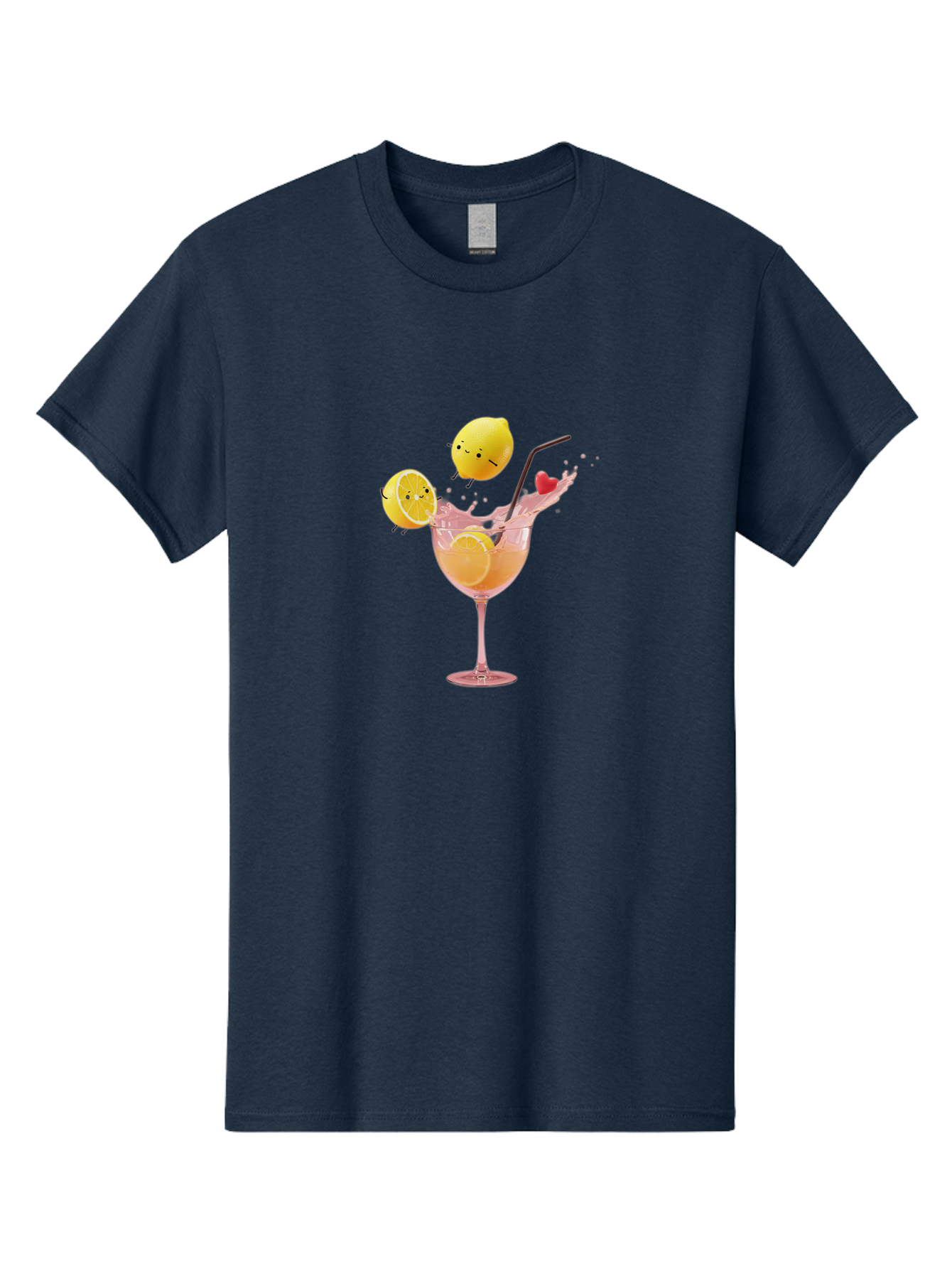 Lemon-Spritzer Men'S Graphic Tee, 100% Cotton, Comfortable Casual Summer Wear, Machine Washable, Refreshing Cocktail, Lemon Slices, Pink Drink, Straw, Splashing Liquid, Citrus Fruit, Funny Characters, Cartoon Lemons, Summer Drink, Bad277