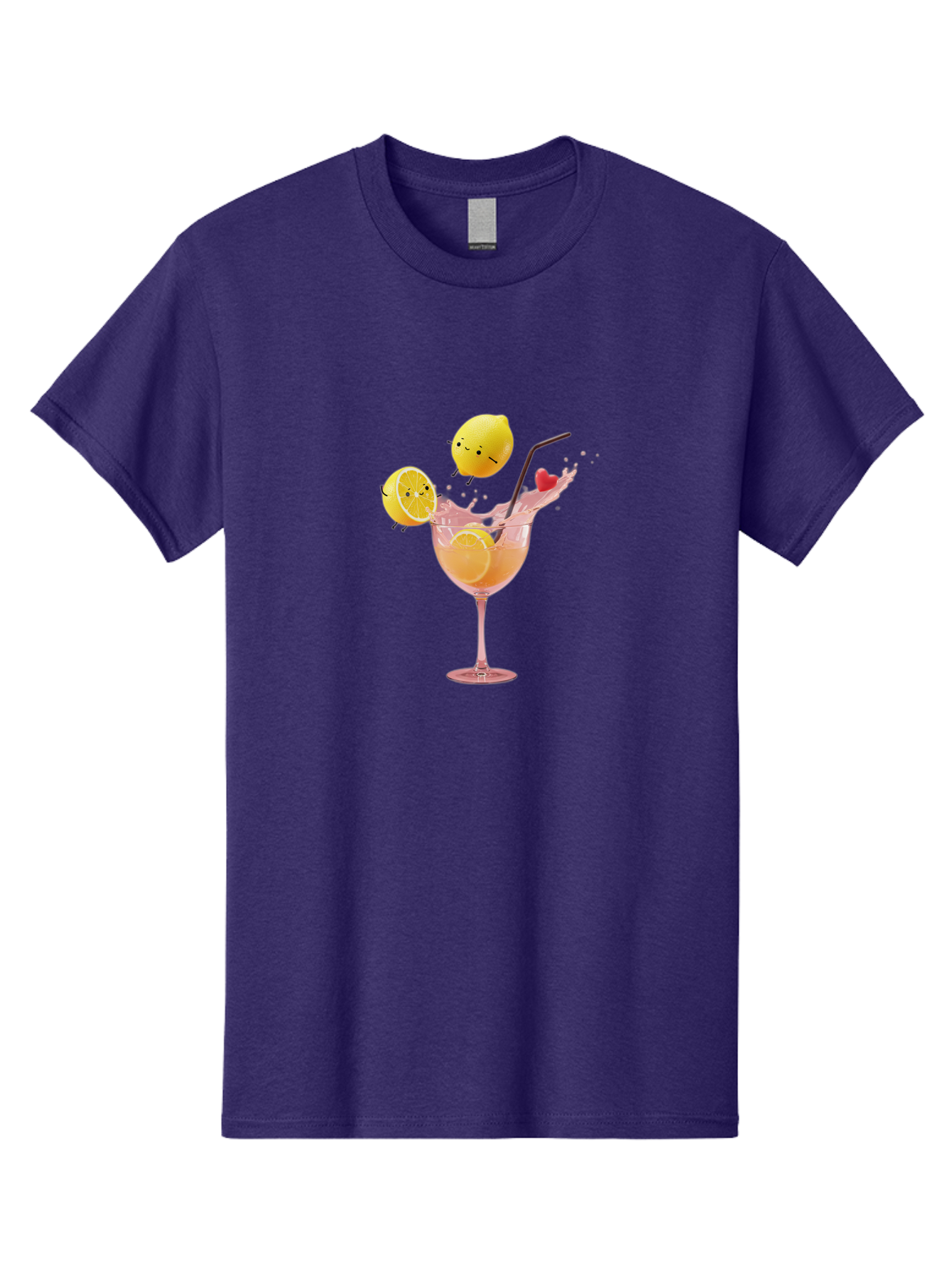 Lemon-Spritzer Men'S Graphic Tee, 100% Cotton, Comfortable Casual Summer Wear, Machine Washable, Refreshing Cocktail, Lemon Slices, Pink Drink, Straw, Splashing Liquid, Citrus Fruit, Funny Characters, Cartoon Lemons, Summer Drink, Bad277